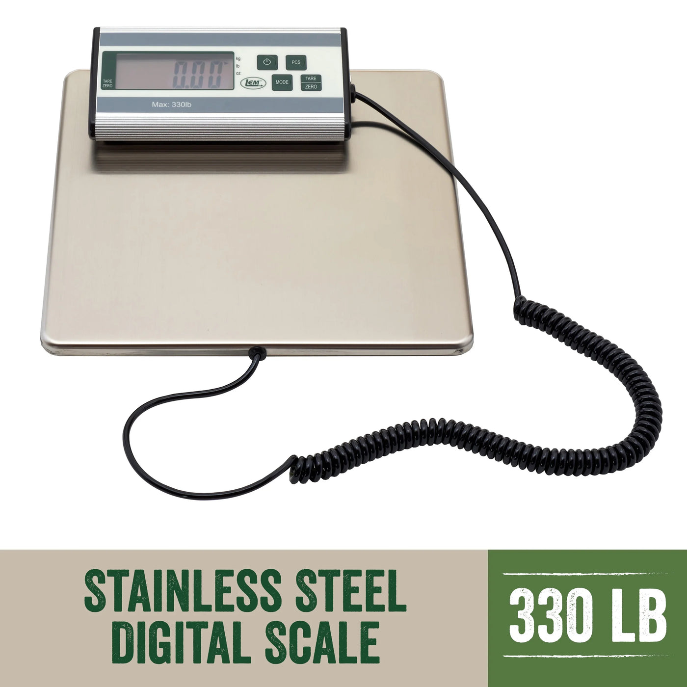 Lem Products 330 Lb Stainless Steel Digital Scale with LCD Display, for Accurate Kitchen, Food and Portion Weighing