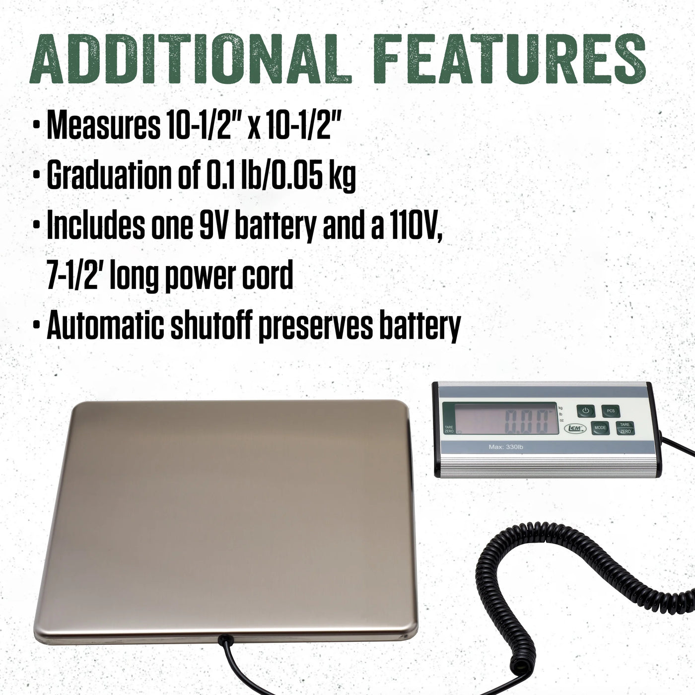 Lem Products 330 Lb Stainless Steel Digital Scale with LCD Display, for Accurate Kitchen, Food and Portion Weighing