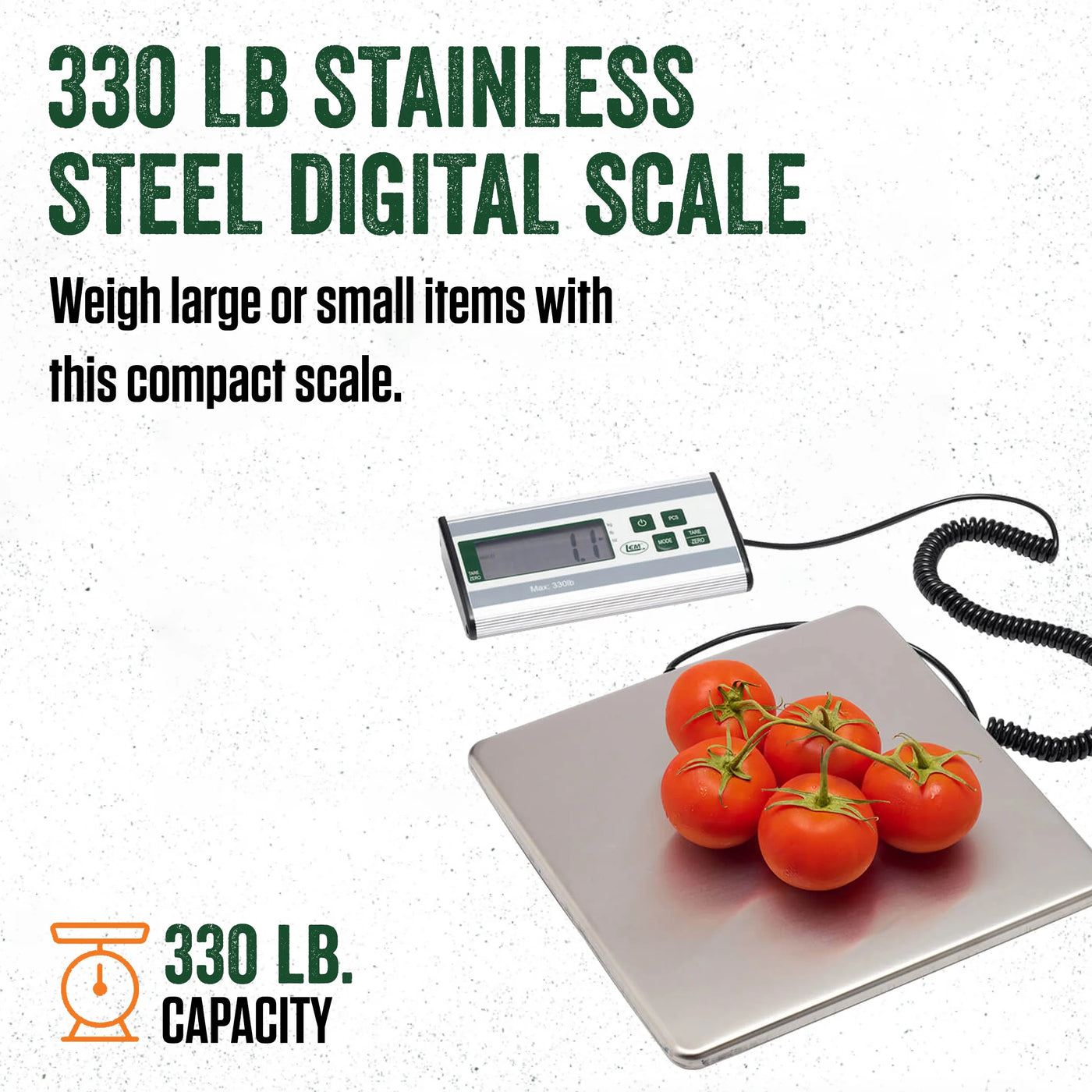 Lem Products 330 Lb Stainless Steel Digital Scale with LCD Display, for Accurate Kitchen, Food and Portion Weighing