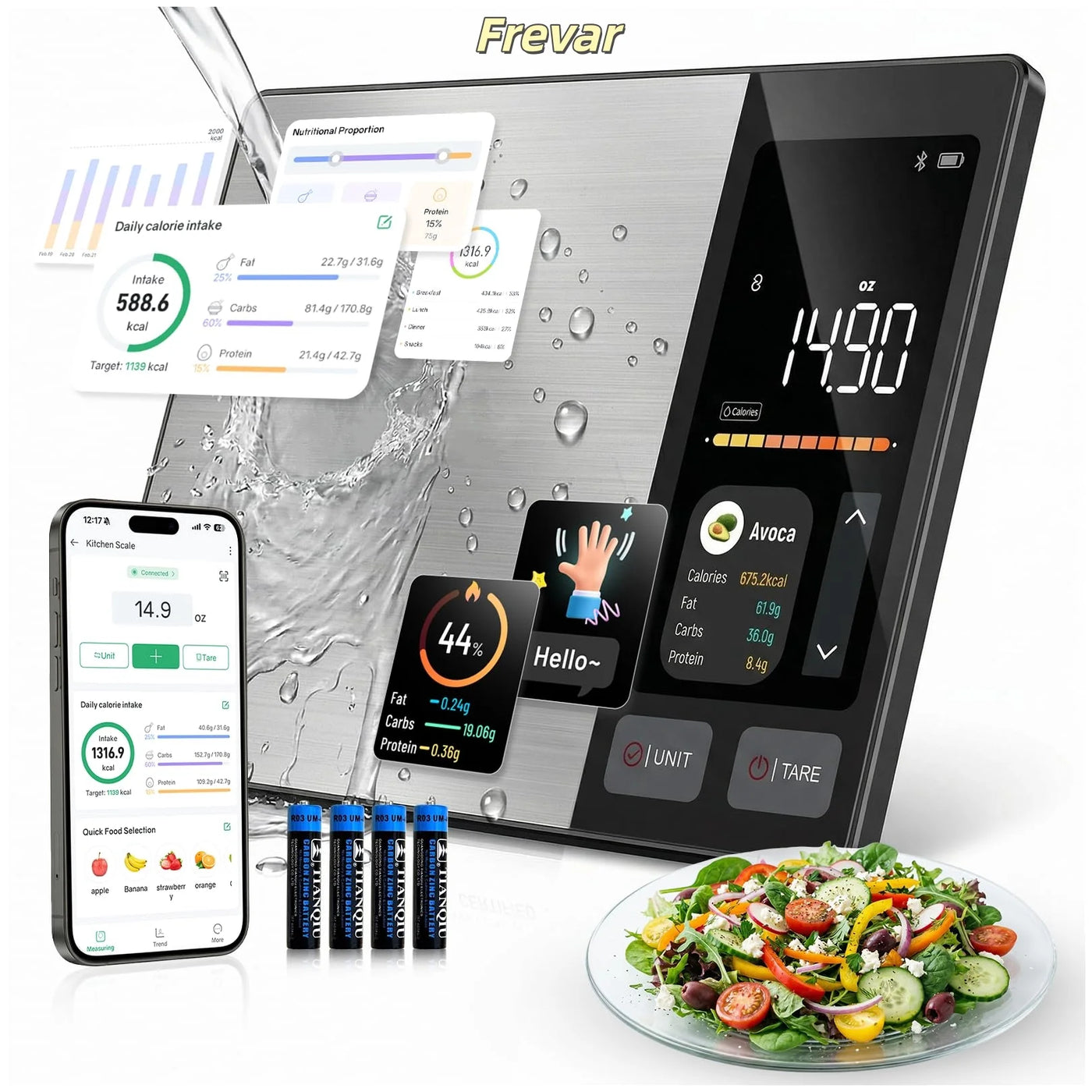 Smart Food Scale with Nutritional Calculator, Free App with 24 Nutrients Tracking, Calorie, Macro, Premium Stainless Steel Digital Food Scale for Meal