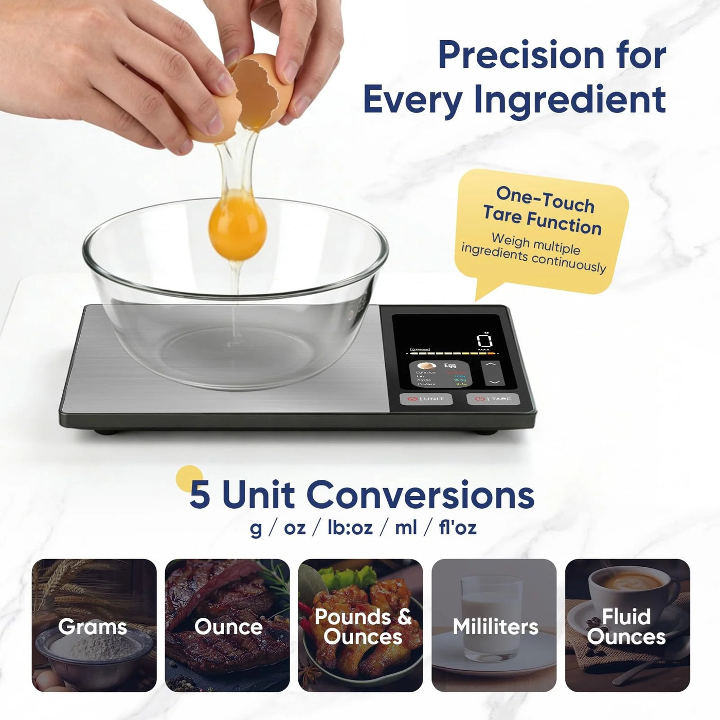 Smart Food Scale with Nutritional Calculator, Free App with 24 Nutrients Tracking, Calorie, Macro, Premium Stainless Steel Digital Food Scale for Meal