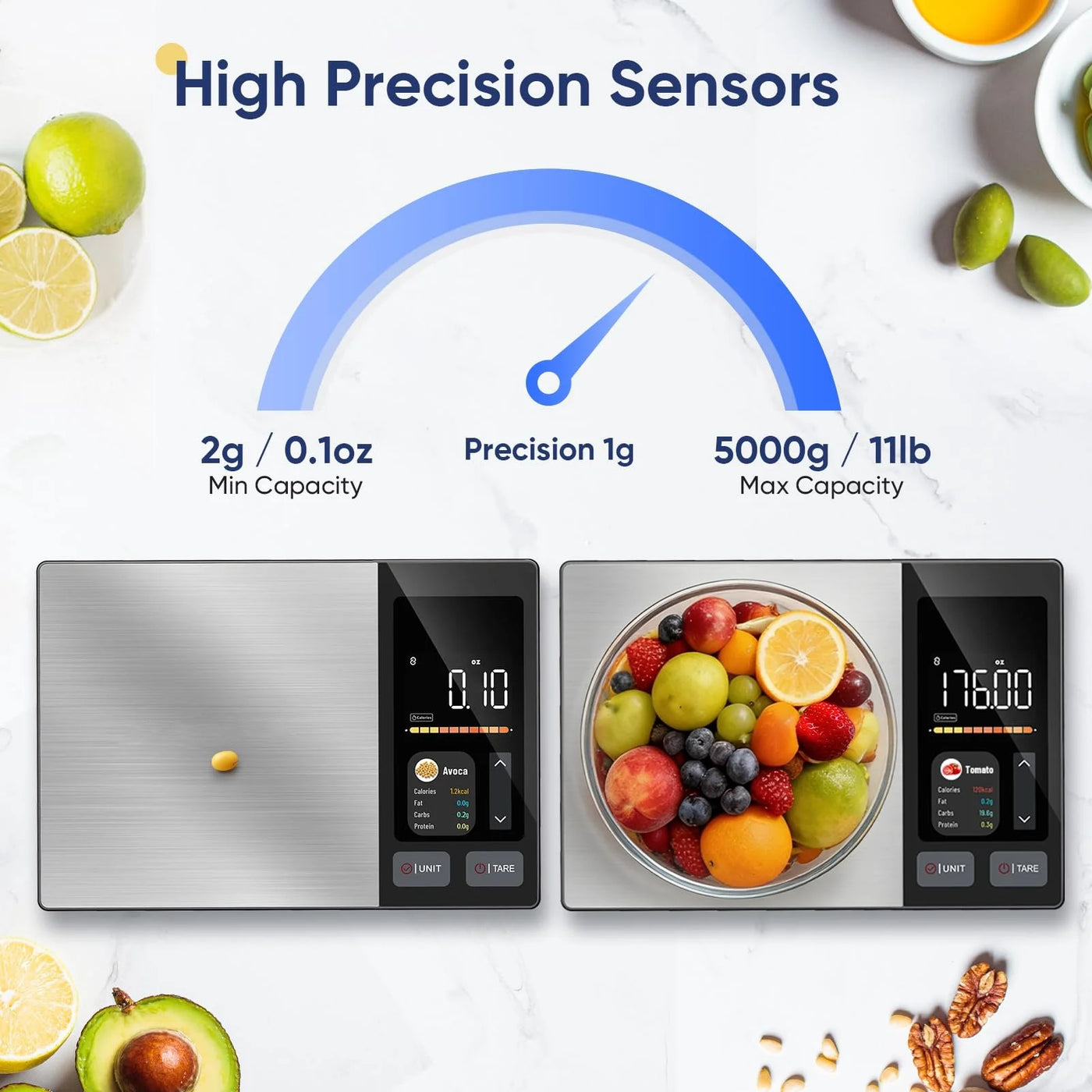 Smart Food Scale with Nutritional Calculator, Free App with 24 Nutrients Tracking, Calorie, Macro, Premium Stainless Steel Digital Food Scale for Meal