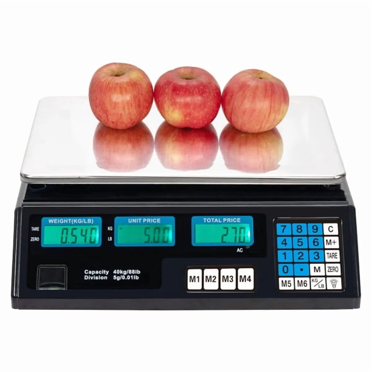 Computing Scale, 40kg/5g Digital Retail Scale / Backlit Lcd, Plu Memory and Accounting, for Accurate Kitchen, Food and Portion Weighing