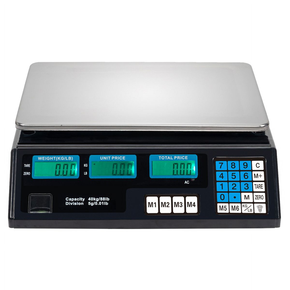 Computing Scale, 40kg/5g Digital Retail Scale / Backlit Lcd, Plu Memory and Accounting, for Accurate Kitchen, Food and Portion Weighing
