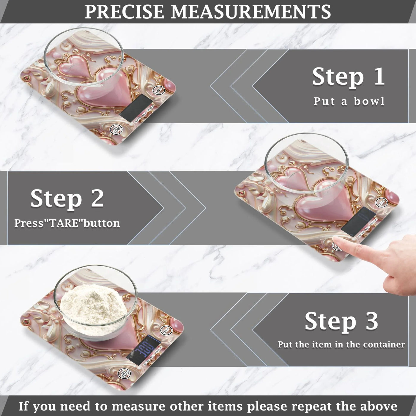 3d Hearts and Pearls Food Scale Digital Kitchen Scale Waterproof Tempered Glass Tare Function 11 Lb for Baking Cooking Meal Prep