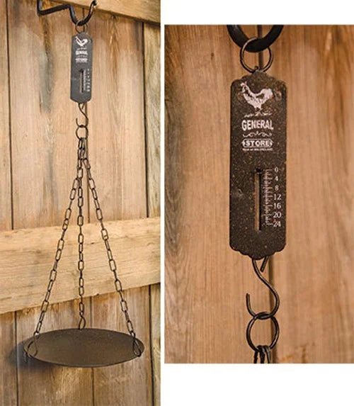 General Store Metal Weighing Scale Hanging Tray Rooster Rusty Finish, for Accurate Kitchen, Food and Portion Weighing