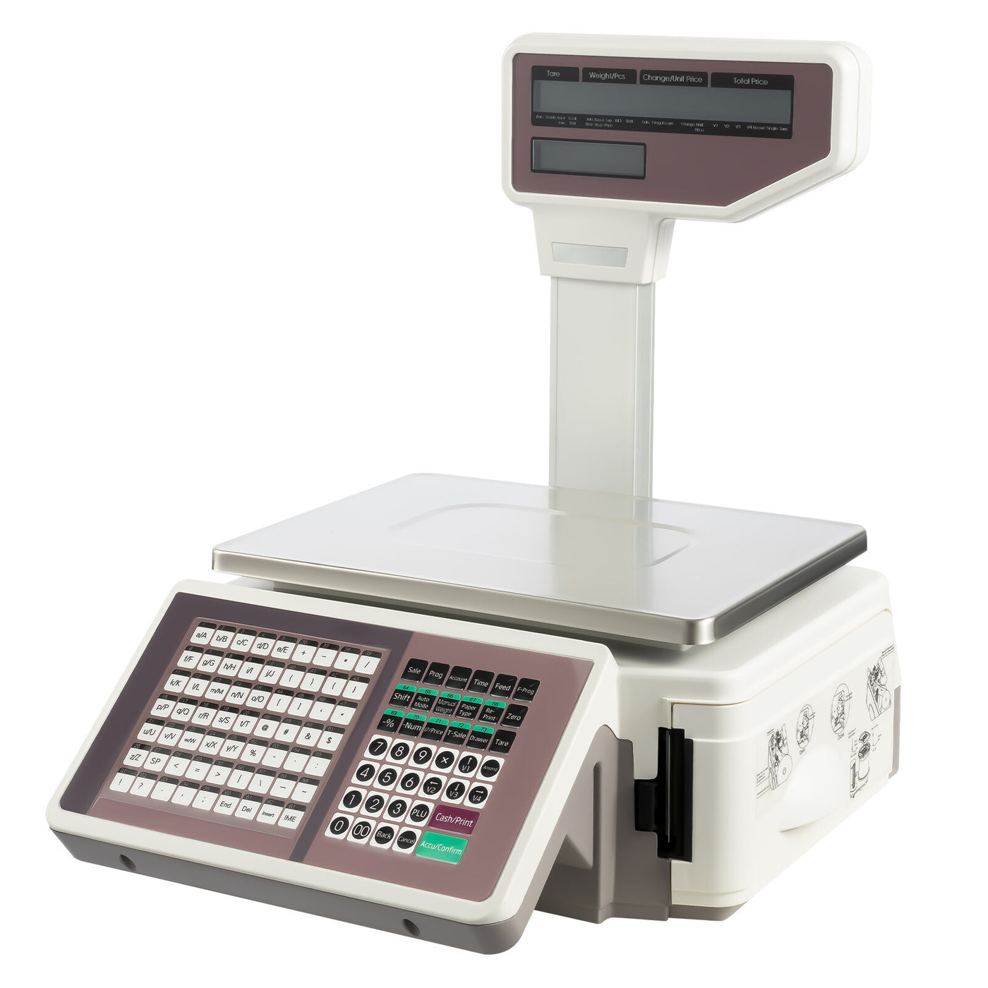 Label Printing Scale, Digital Weight Price Scale LCD Screen Computing Scale with Thermal Label Printer Electronic Weight Scale 66LB/30KG Commercial