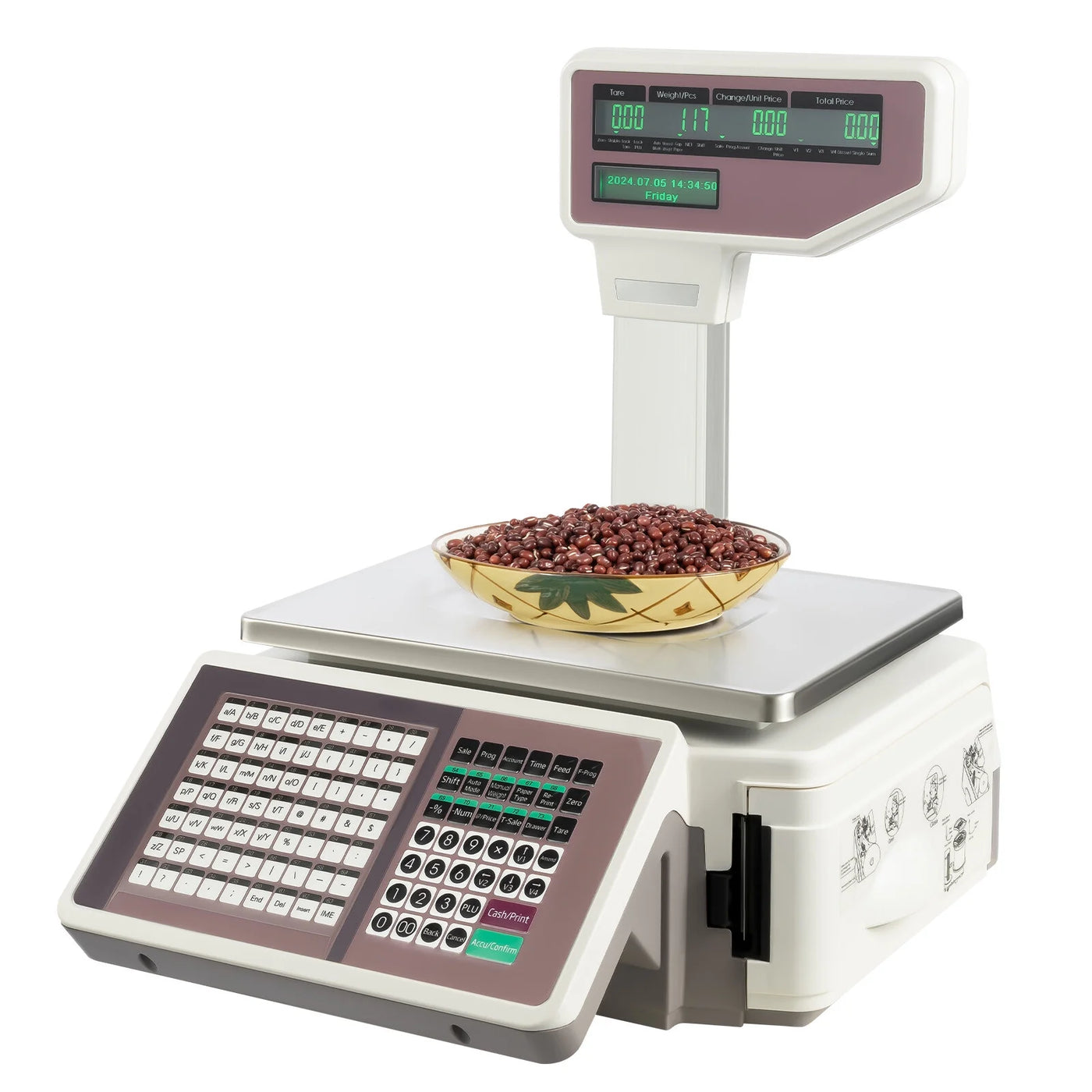 Label Printing Scale, Digital Weight Price Scale LCD Screen Computing Scale with Thermal Label Printer Electronic Weight Scale 66LB/30KG Commercial