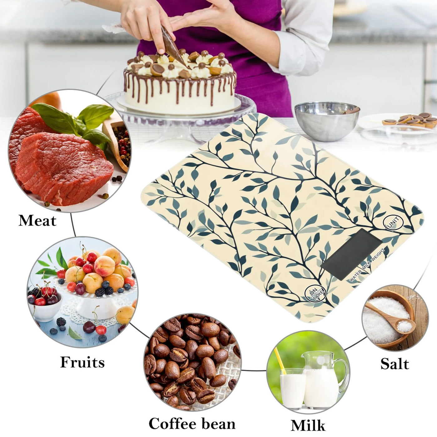Leaves Full Food Scale Digital Kitchen Scale Waterproof Tempered Glass Tare Function 11 Lb for Baking Cooking Meal Prep
