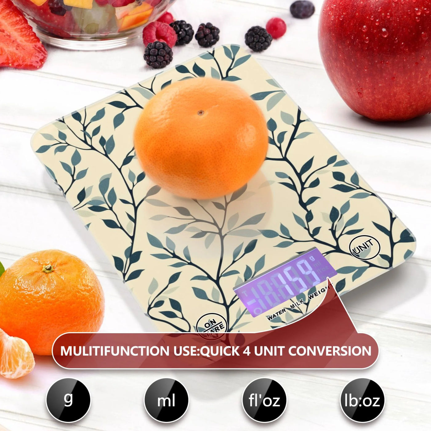 Leaves Full Food Scale Digital Kitchen Scale Waterproof Tempered Glass Tare Function 11 Lb for Baking Cooking Meal Prep
