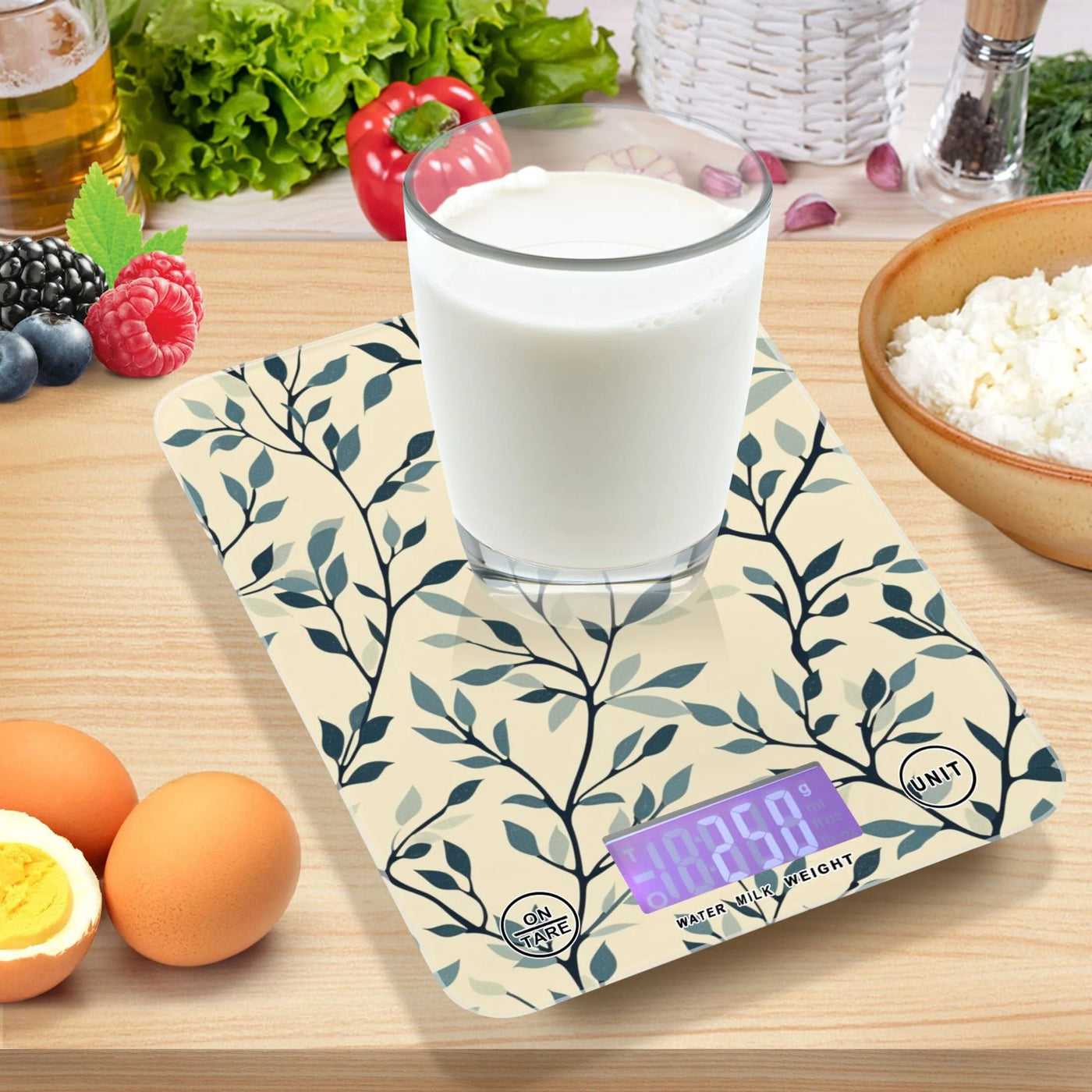 Leaves Full Food Scale Digital Kitchen Scale Waterproof Tempered Glass Tare Function 11 Lb for Baking Cooking Meal Prep