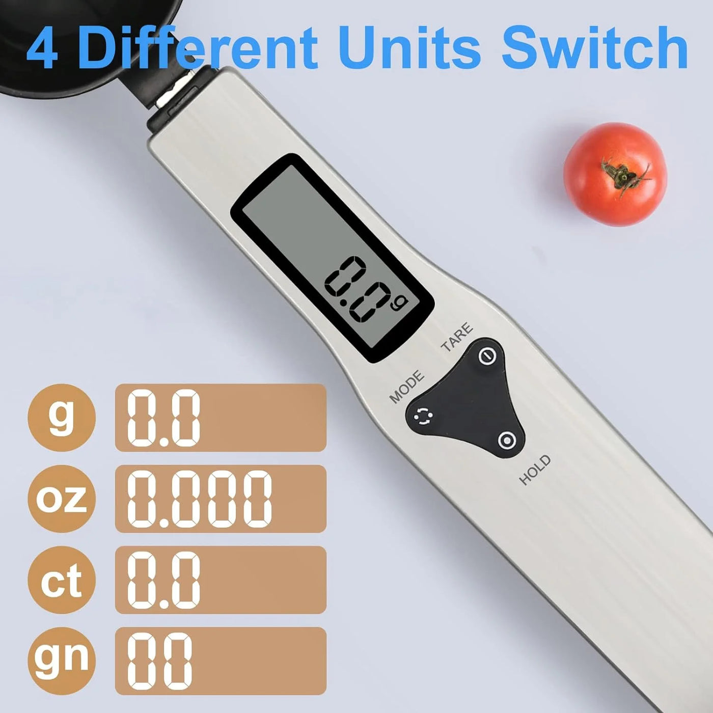 Digital Measuring Spoon Scale, 0.1g-500g Food Scale with LCD Display, 4 Units g/oz/gn/ct, Kitchen Baking Tool with 2 Aaa Batteries