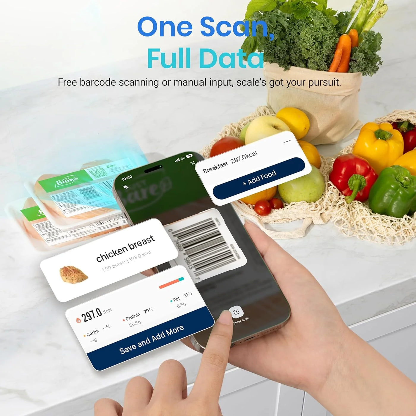 Food Kitchen Scale with A Nutrition Calculator, Accompanied By A Free Application, for Accurate Kitchen, Food and Portion Weighing