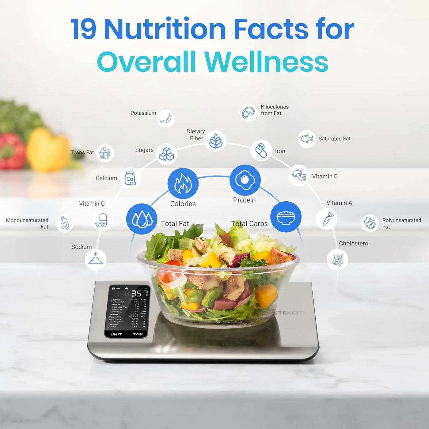 Food Kitchen Scale with A Nutrition Calculator, Accompanied By A Free Application, for Accurate Kitchen, Food and Portion Weighing
