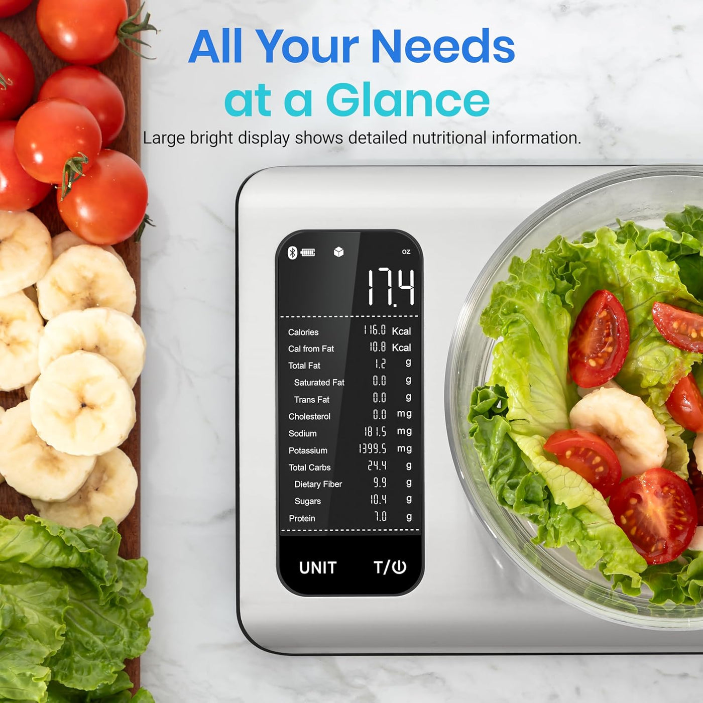 Food Kitchen Scale with A Nutrition Calculator, Accompanied By A Free Application, for Accurate Kitchen, Food and Portion Weighing