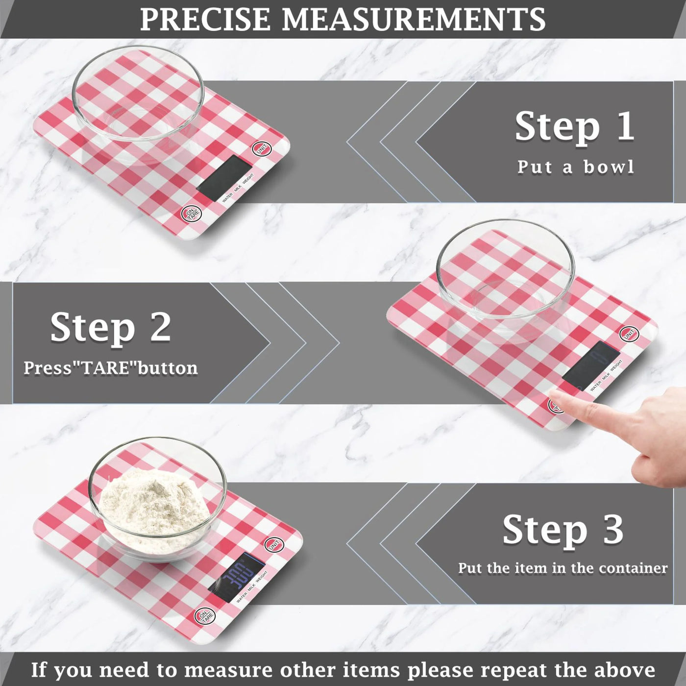 High Precision Digital Kitchen Scale Tempered Glass Food Scale Multifunction Scale Small Kitchen Appliances Pink Checkered Pattern