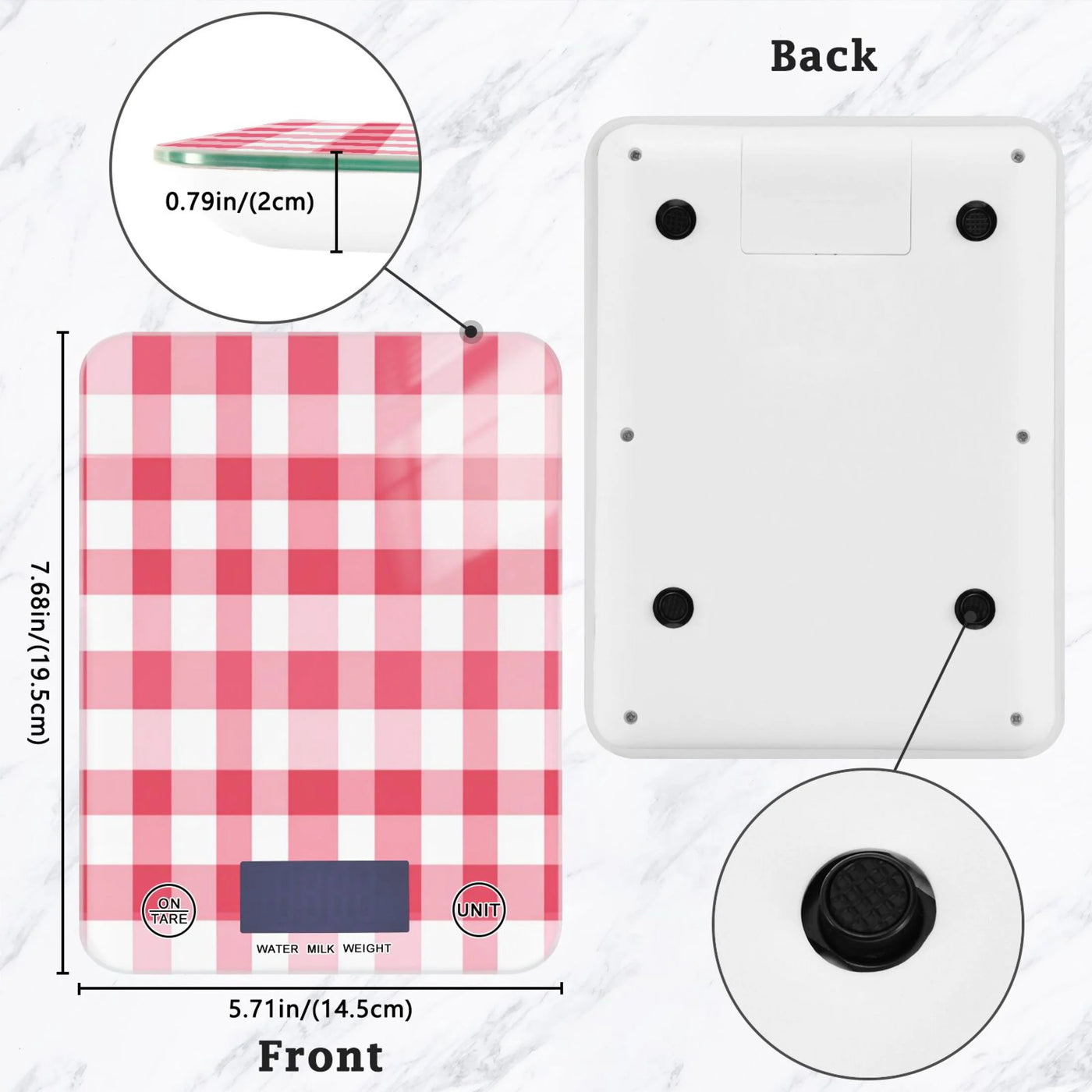 High Precision Digital Kitchen Scale Tempered Glass Food Scale Multifunction Scale Small Kitchen Appliances Pink Checkered Pattern