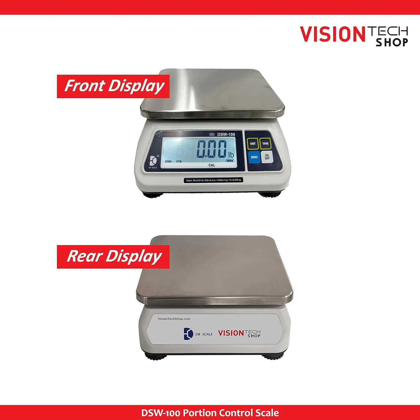 Dsw-100 Portion Food Scale with Single LCD Display, Stainless Steel Platter, 60lb Capacity, 0.02lb Readability, Lb/Oz/Kg/g Switchable