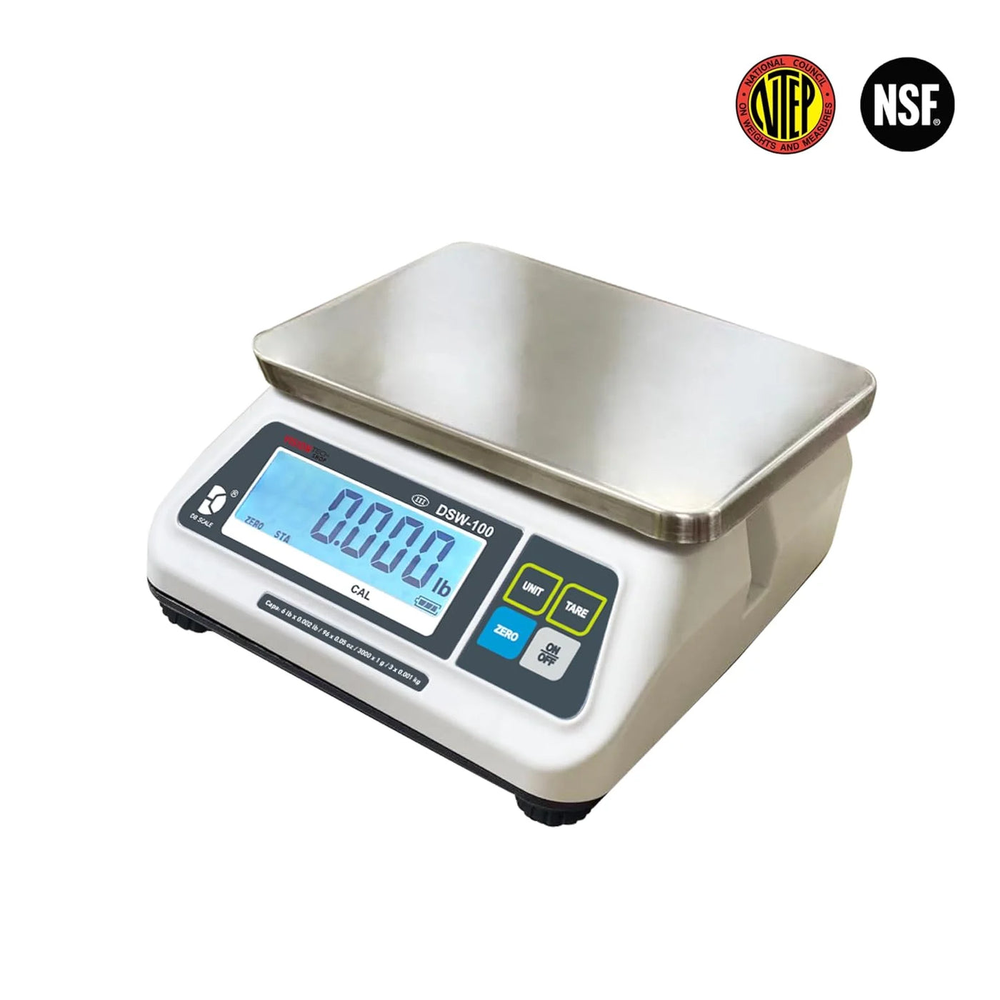 Dsw-100 Portion Food Scale with Single LCD Display, Stainless Steel Platter, 60lb Capacity, 0.02lb Readability, Lb/Oz/Kg/g Switchable