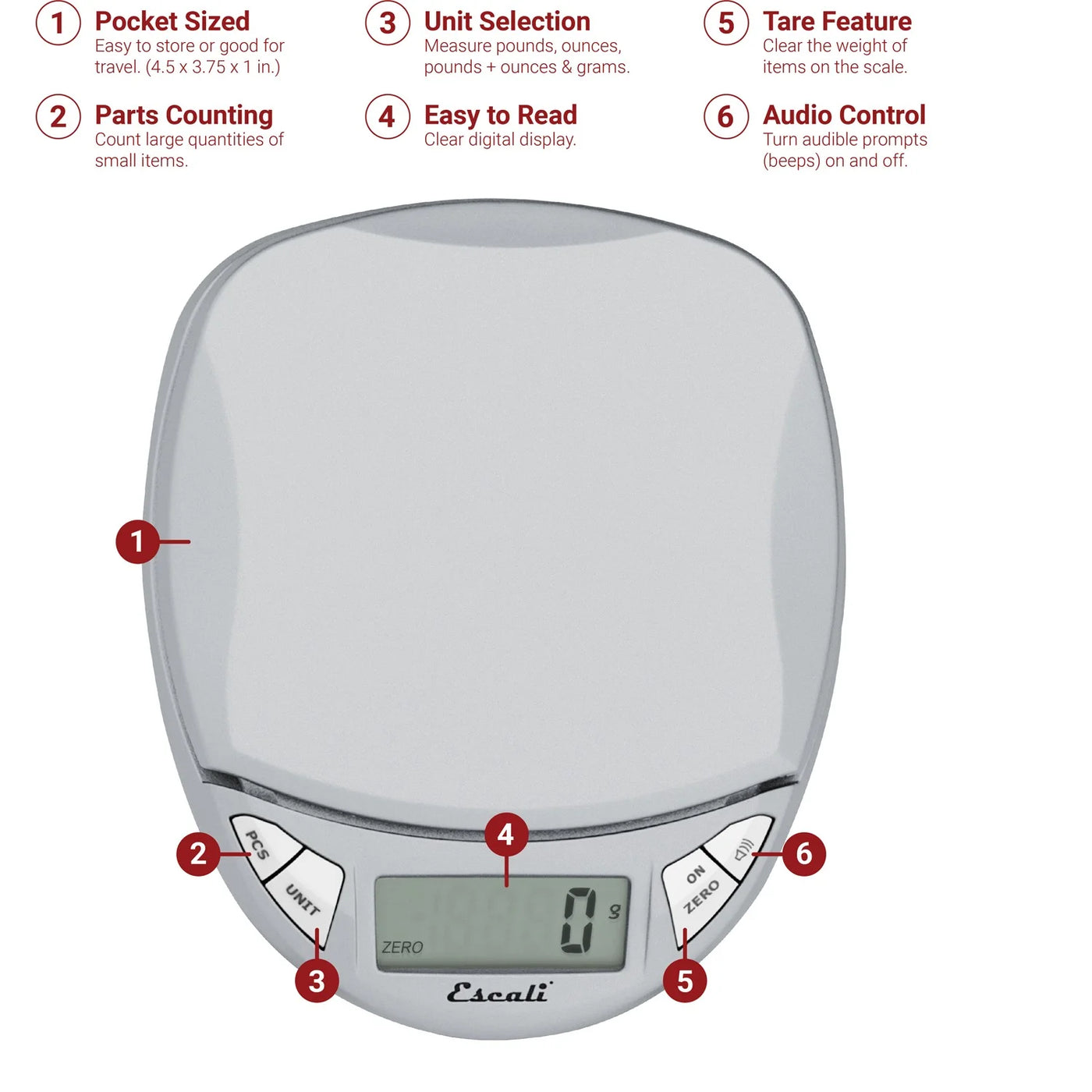 Pico N115s Kitchen, Office Scale, Tare Functionality, Compact Design, LCD Digital Display, 11lb Capacity, Silver/Grey