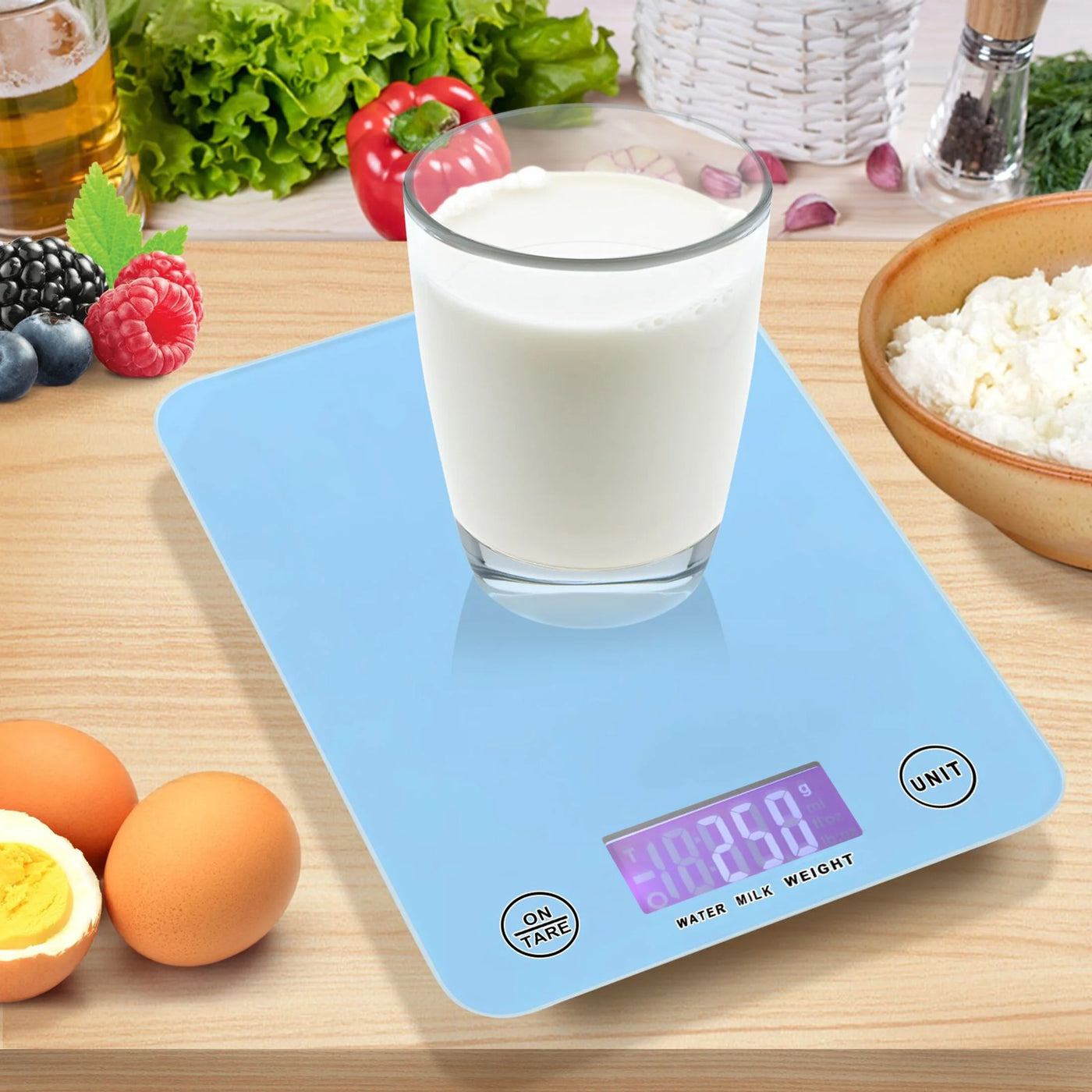 Digital Kitchen Food Scale Weight Grams Oz for Baking Cooking Coffee 11lb 0.05oz/1g Glass Light Sky Blue