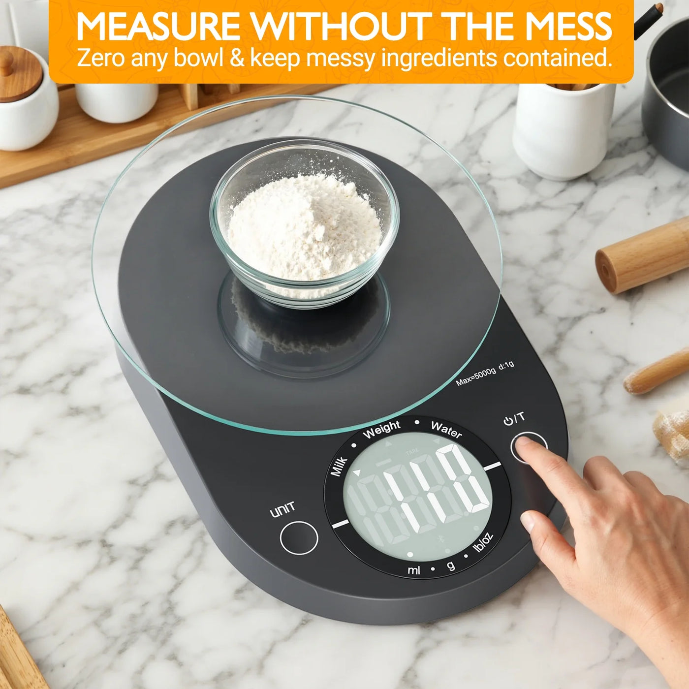 Food Scale, Digital Kitchen Scale, 5kg/11lb Capacity, Precision Scale with Grams and Ounces, Black, for Accurate Kitchen, Food and Portion Weighing