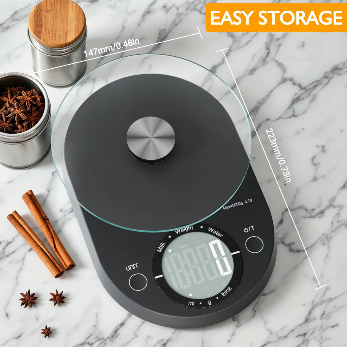 Food Scale, Digital Kitchen Scale, 5kg/11lb Capacity, Precision Scale with Grams and Ounces, Black, for Accurate Kitchen, Food and Portion Weighing