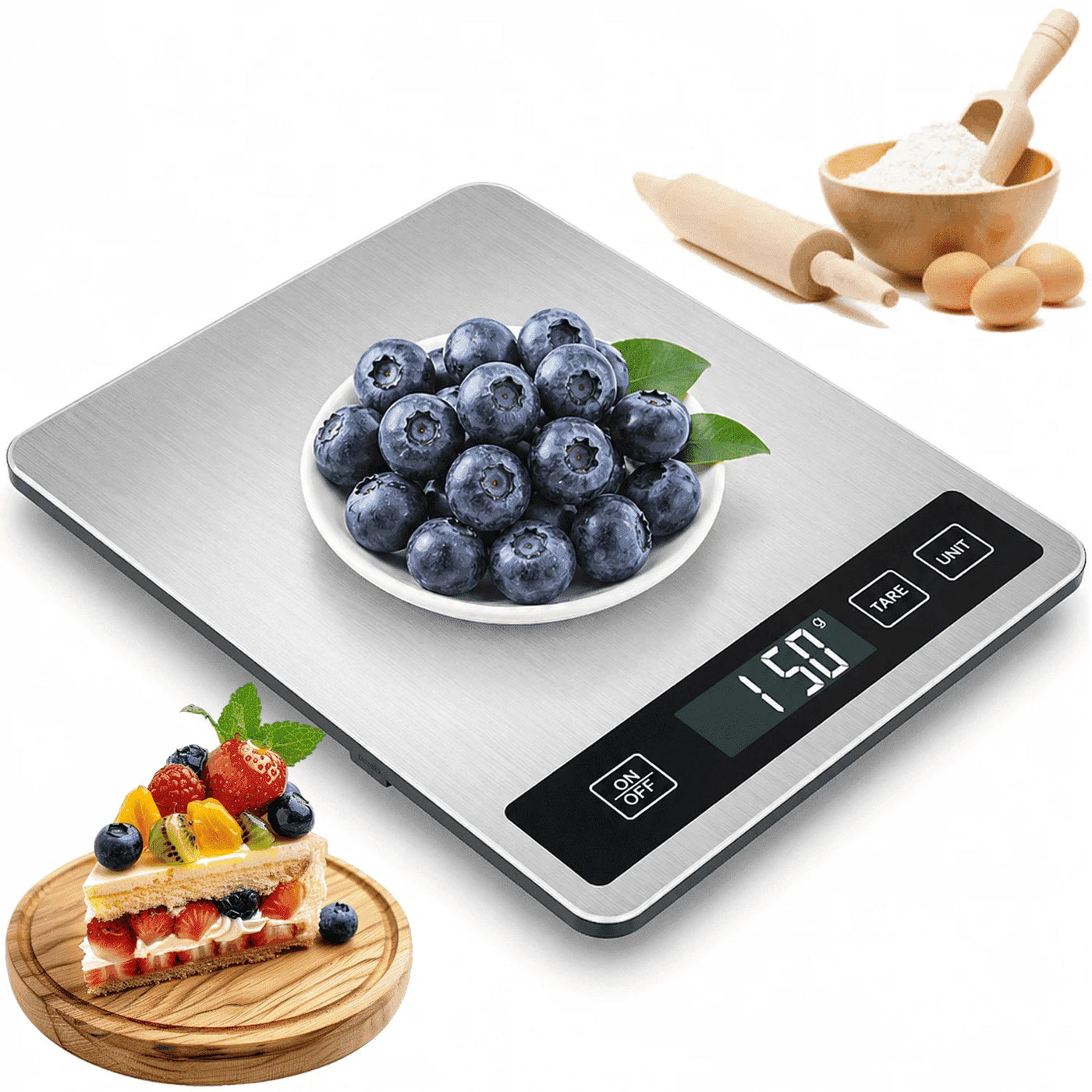 Digital Food Scale, 5kg/11lb Kitchen Scale for Grams and Ounces, 1g/0.05oz Accuracy, Stainless Steel Food Weight Scale with Tare Function, LCD Display