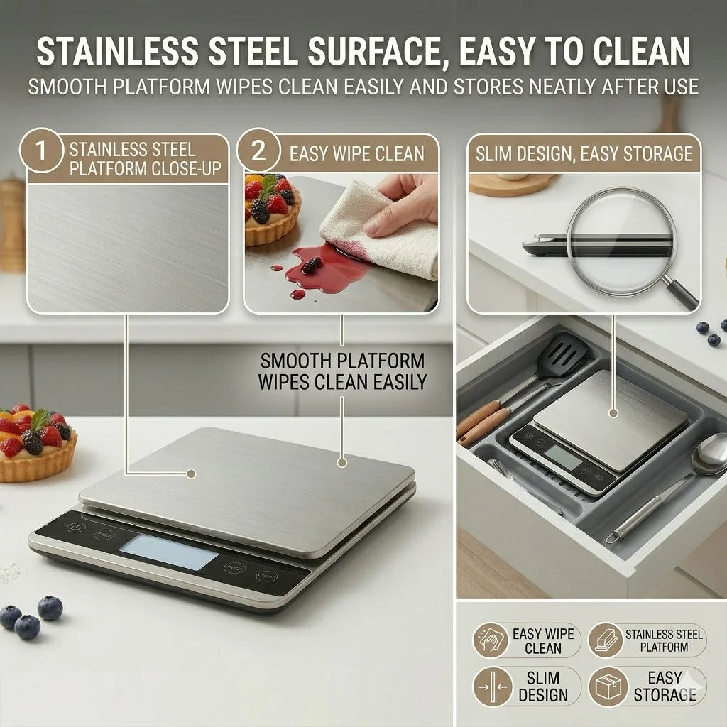 Digital Food Scale, 5kg/11lb Kitchen Scale for Grams and Ounces, 1g/0.05oz Accuracy, Stainless Steel Food Weight Scale with Tare Function, LCD Display