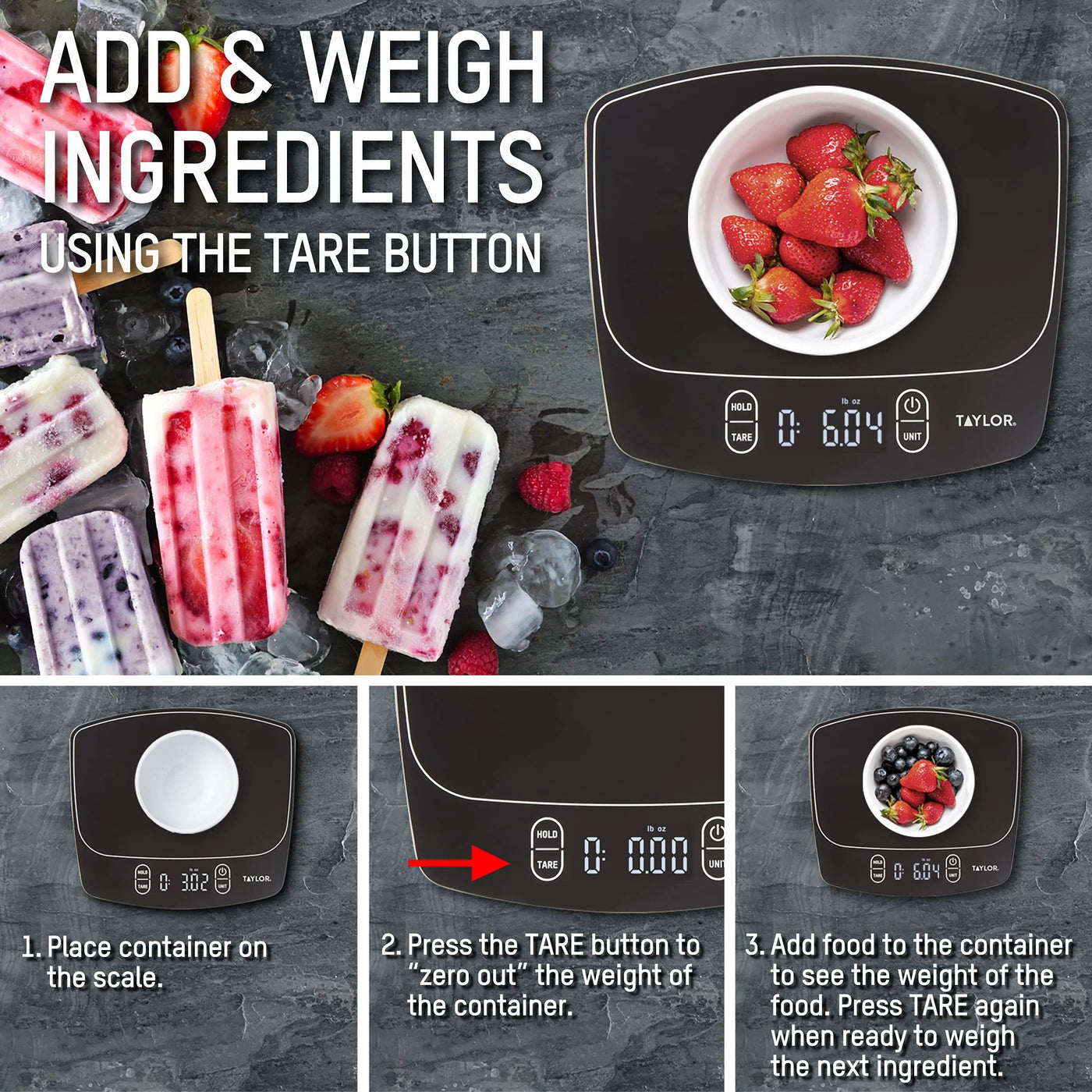 Lifetime Brands Waterproof Digital Food Scale, for Accurate Kitchen, Food and Portion Weighing, Durable Design for Daily Home Use