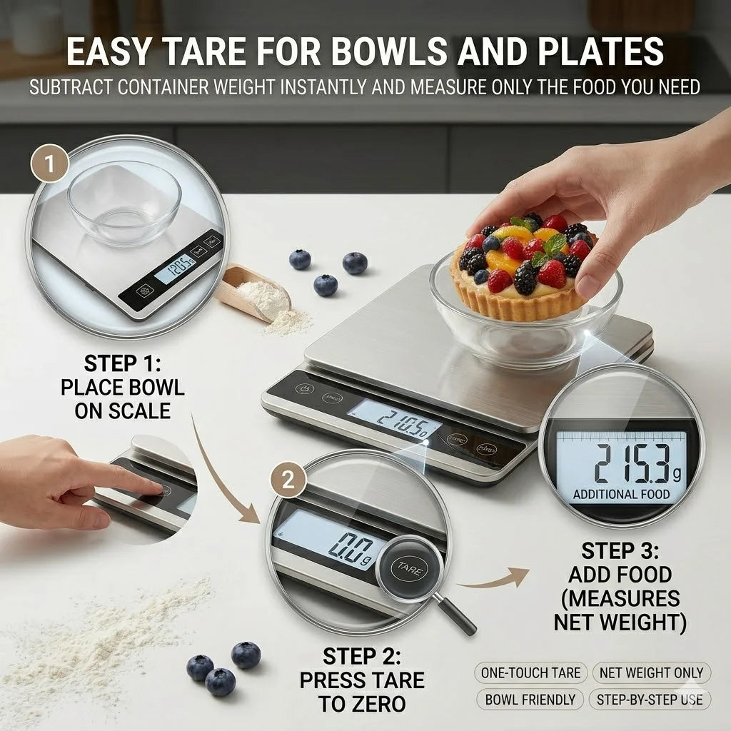 Digital Food Scale, 5kg/11lb Kitchen Scale for Grams and Ounces, 1g/0.05oz Accuracy, Stainless Steel Food Weight Scale with Tare Function, LCD Display