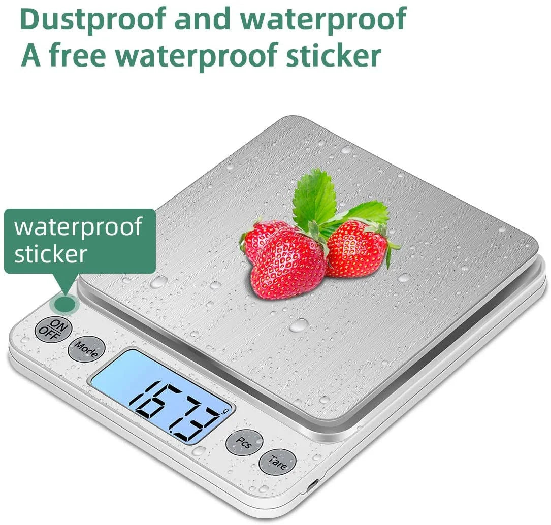 Digital Food Scale, 3000g/0.1g Digital Scale, Gram Scale with 2 Trays for Cooking and Baking, Coffee Scale with Back-lit LCD Display 6 Units, Auto Off