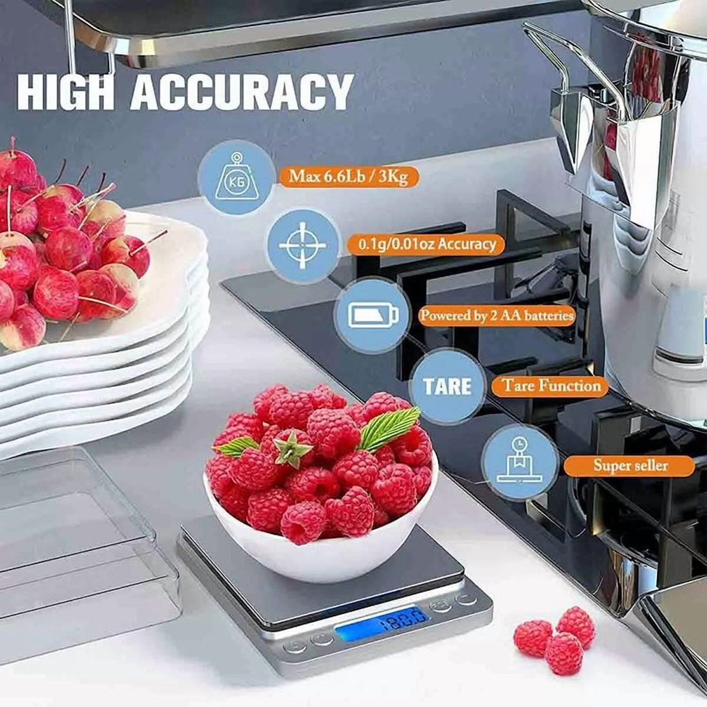 Digital Scale, Kitchen Scale 2000g X 0.1g Jewelry Gold Silver Coin Gram Pocket Size Herb Grain, for Accurate Kitchen, Food and Portion Weighing