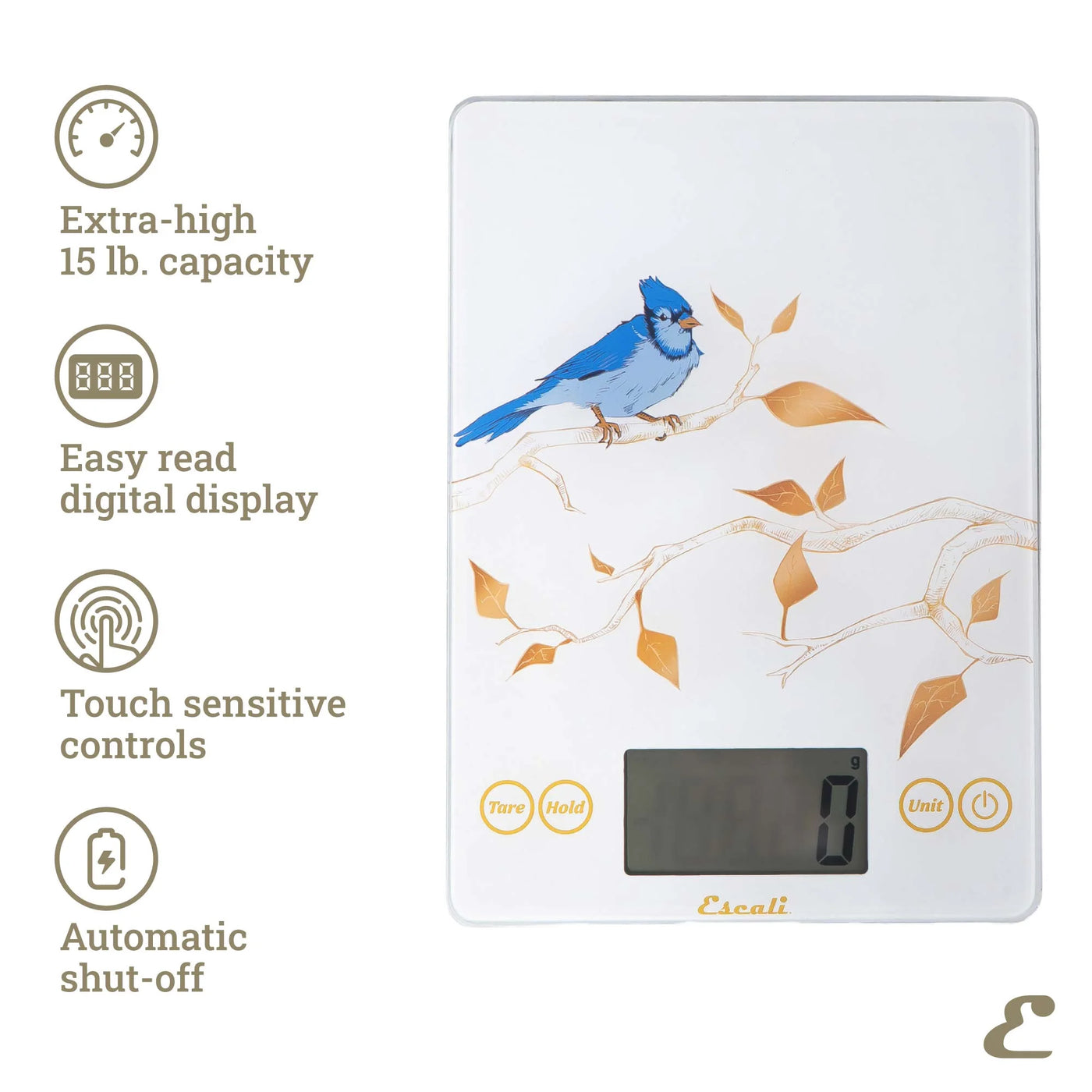 Arti Blue Jay Glass Digital Scale, White, for Accurate Kitchen, Food and Portion Weighing, Durable Design for Daily Home Use
