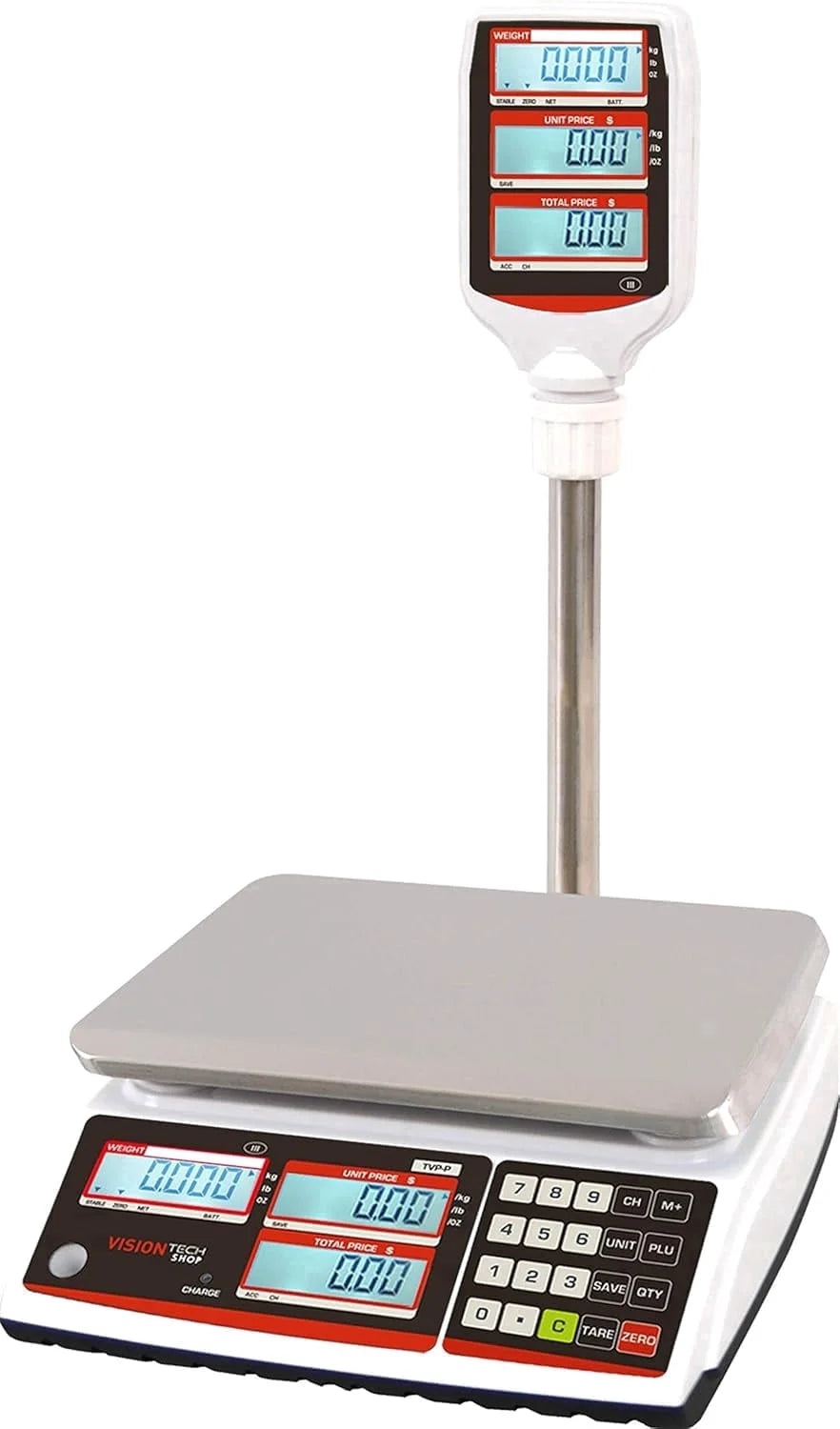 Tvp-60p Price Computing Scale with Pole Display, Lb/Oz/Kg, 60lb Capacity, 0.01lb Readability, Ntep Legal for Trade Coc #19-038, Nsf Certified