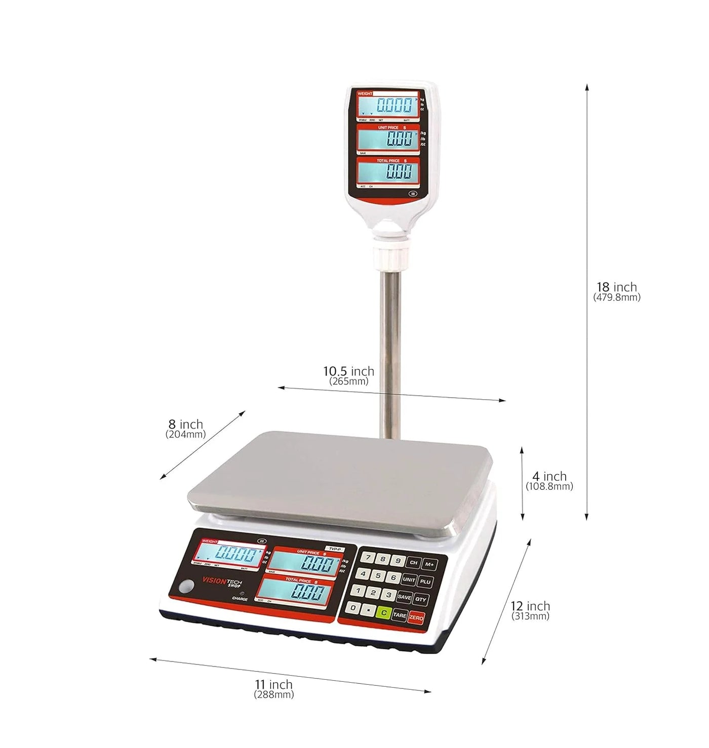 Tvp-60p Price Computing Scale with Pole Display, Lb/Oz/Kg, 60lb Capacity, 0.01lb Readability, Ntep Legal for Trade Coc #19-038, Nsf Certified