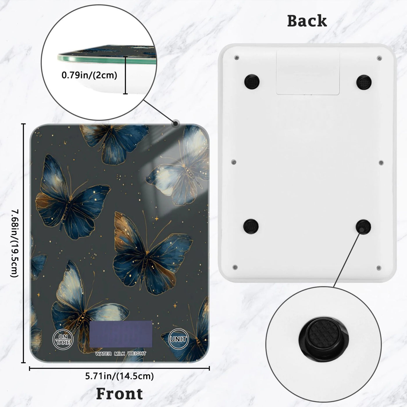 High Precision Digital Kitchen Scale Tempered Glass Food Scale Multifunction Scale Small Kitchen Appliances Brown-blue Butterfly Pattern