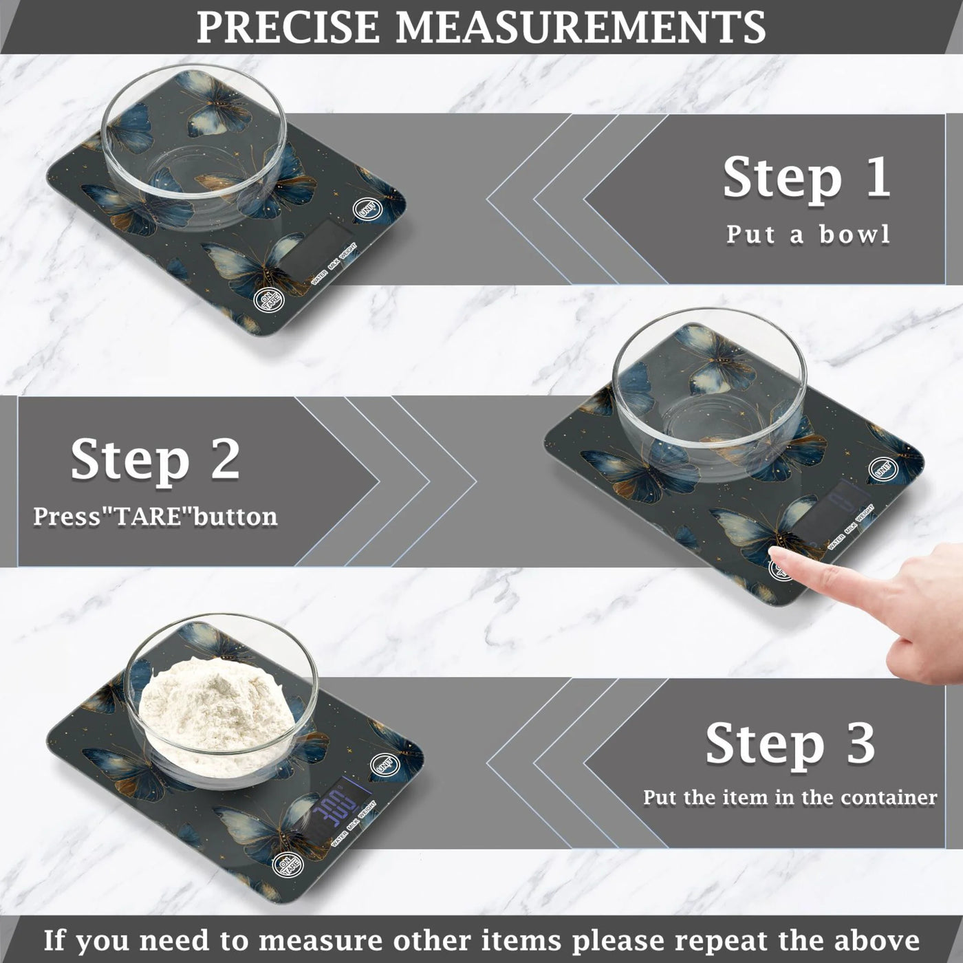 High Precision Digital Kitchen Scale Tempered Glass Food Scale Multifunction Scale Small Kitchen Appliances Brown-blue Butterfly Pattern