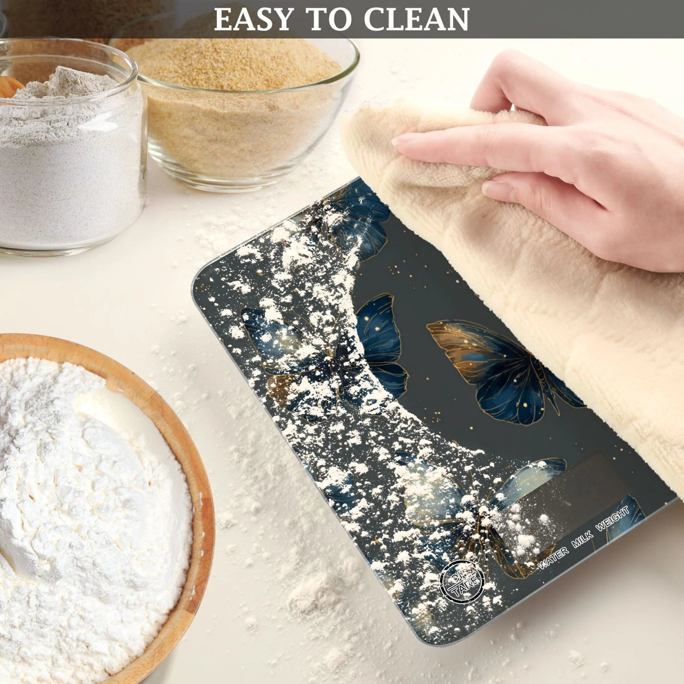 High Precision Digital Kitchen Scale Tempered Glass Food Scale Multifunction Scale Small Kitchen Appliances Brown-blue Butterfly Pattern
