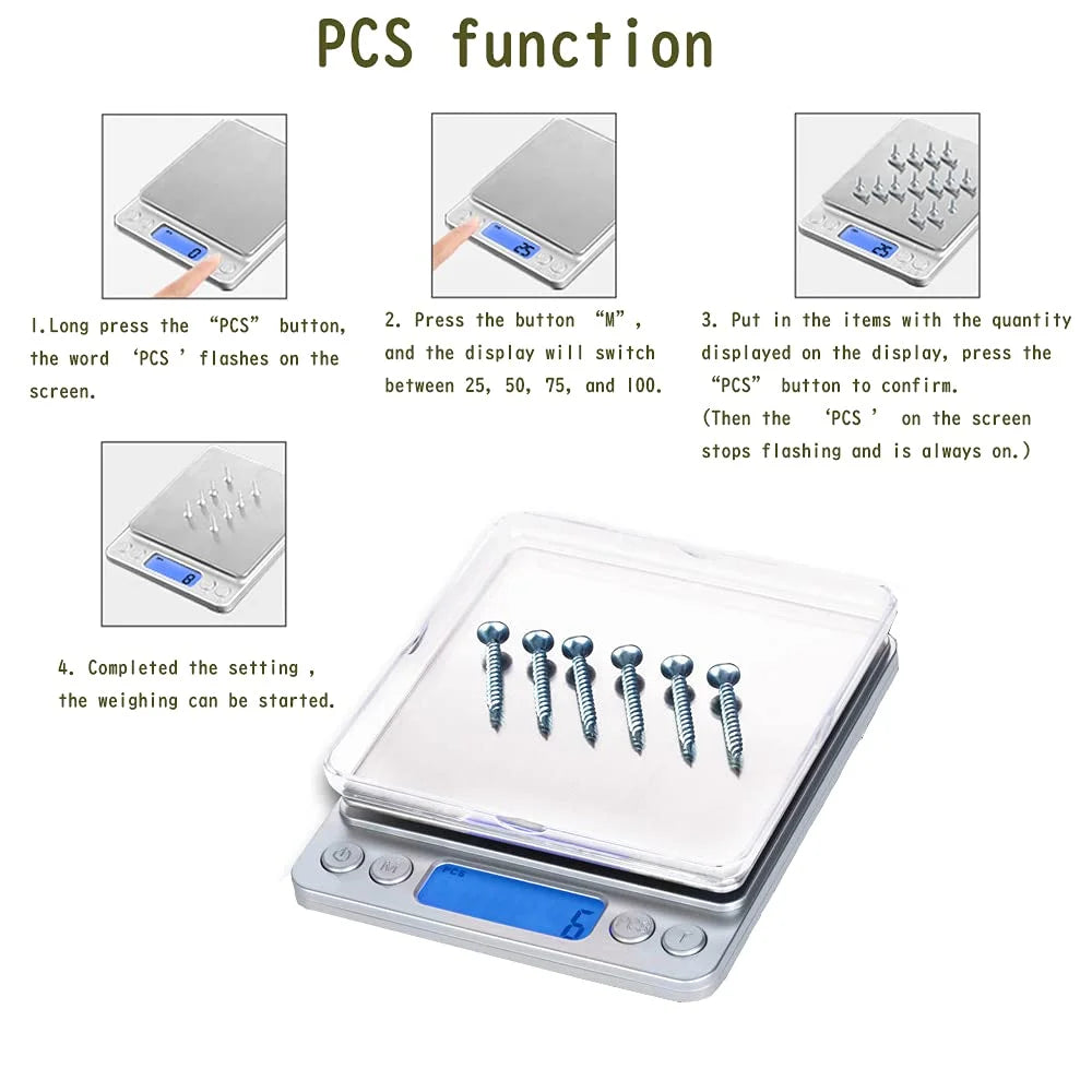 Digital Kitchen Scale, 3kg/0.1g, Mini Pocket Jewelry Scale, Multifunctional Food Scale with Backlit LCD Display for Cooking Baking Coffee Postal