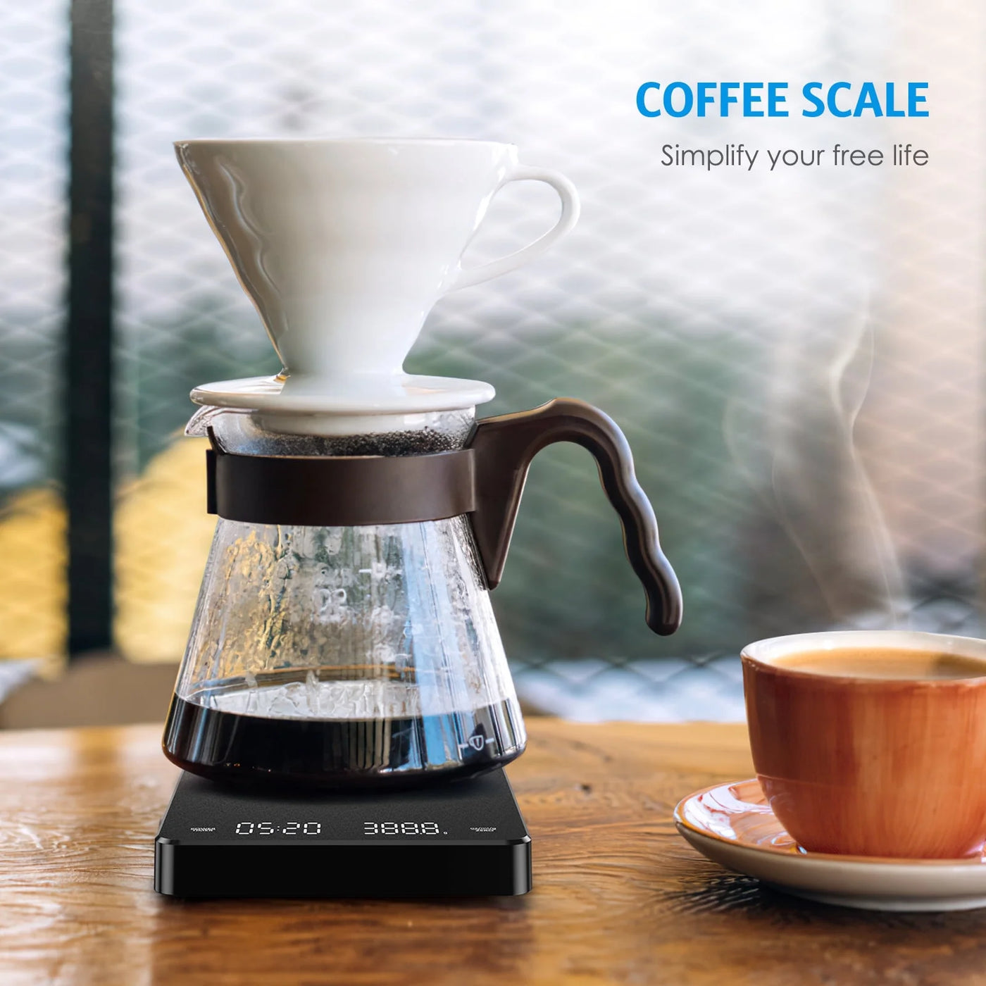 Digital Scale, Amir 3kg/0.1g Coffee Scale Rechargeable Pour-over Digital Coffee Scale with Touch Sensor LED Display Precise Scale for Kitchen Home