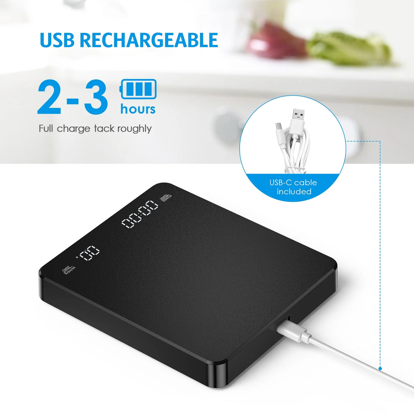 Digital Scale, Amir 3kg/0.1g Coffee Scale Rechargeable Pour-over Digital Coffee Scale with Touch Sensor LED Display Precise Scale for Kitchen Home