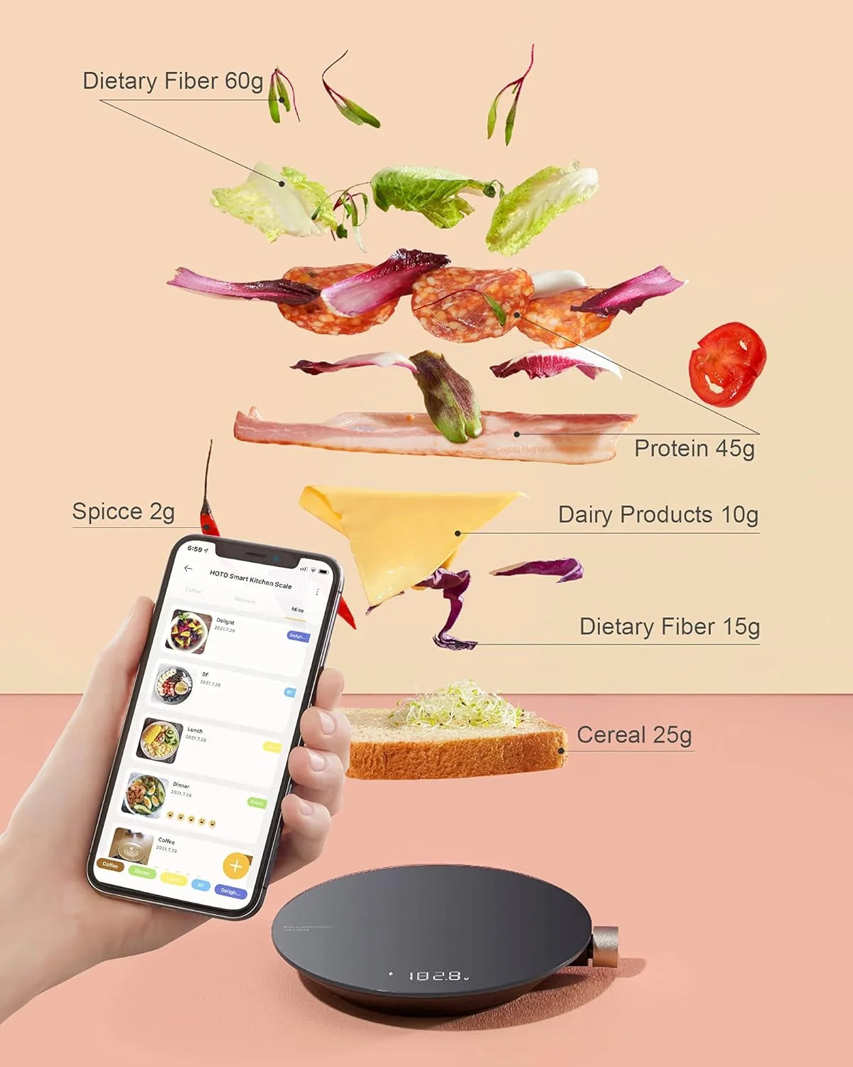 Smart Digital Food Scale, 0.1g Precision Kitchen Scale, Coffee Scale with 4 Measurement Units, for Accurate Kitchen, Food and Portion Weighing