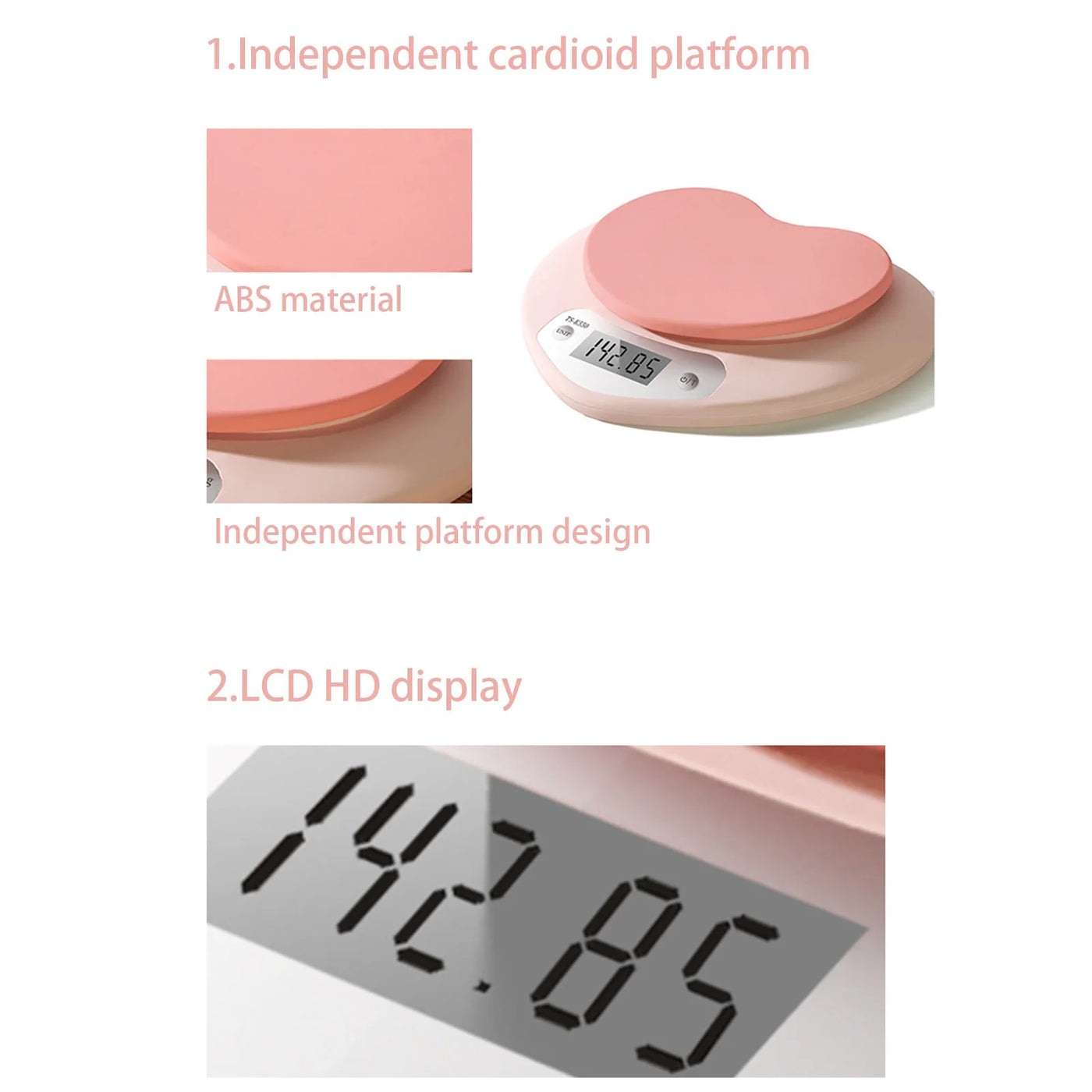 Dnogom Heart-shape Digital Kitchen Baking Scale, 0.1g Accurate High-sensitivity Food/Coffee Gram Scale for Baking Cooking Coffee(pink)
