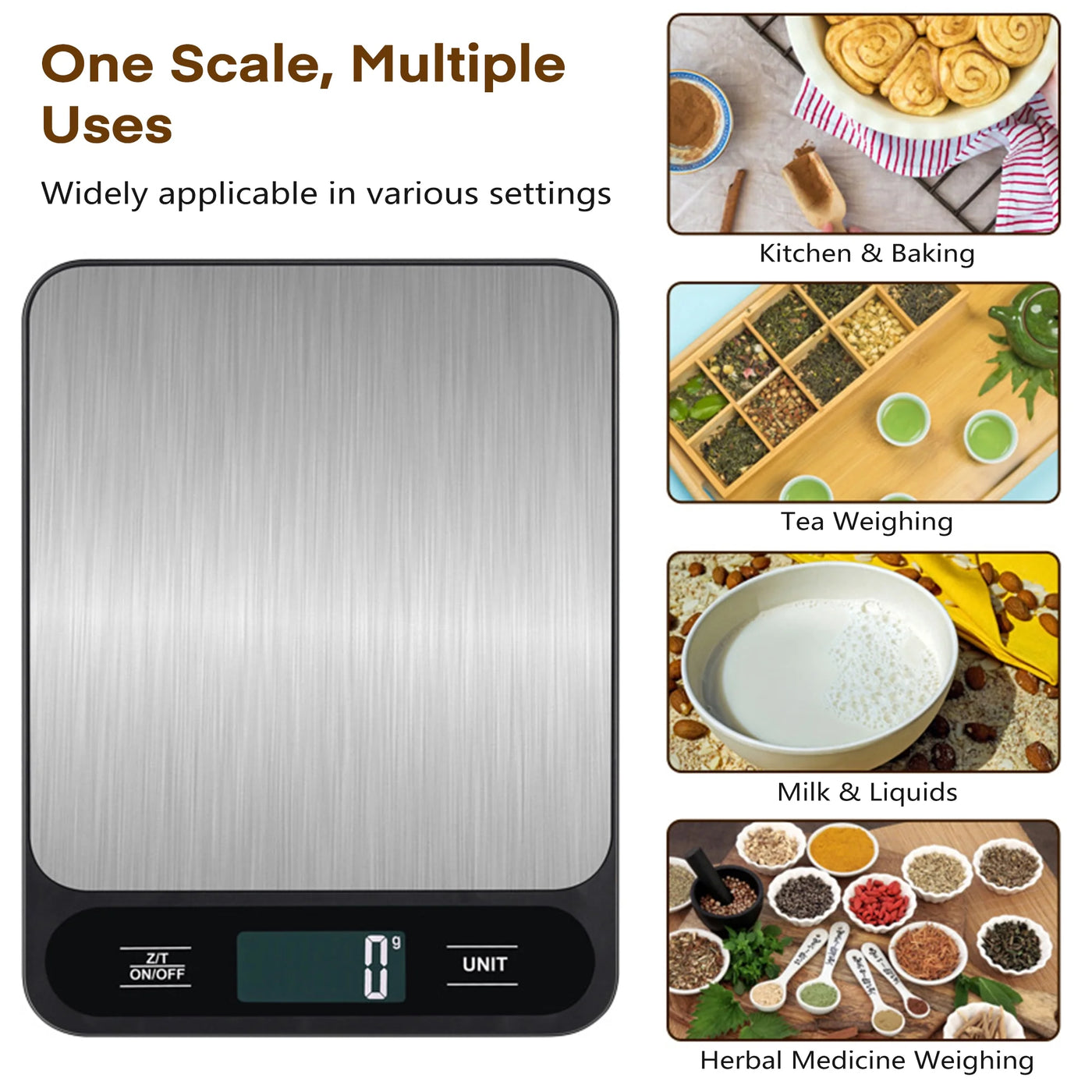 Food Scale, Baking Food Gram Scale, 11 Lbs Kitchen Scale with Multiple Measurement Units, Tare Function, LCD Display, Stainless Steel