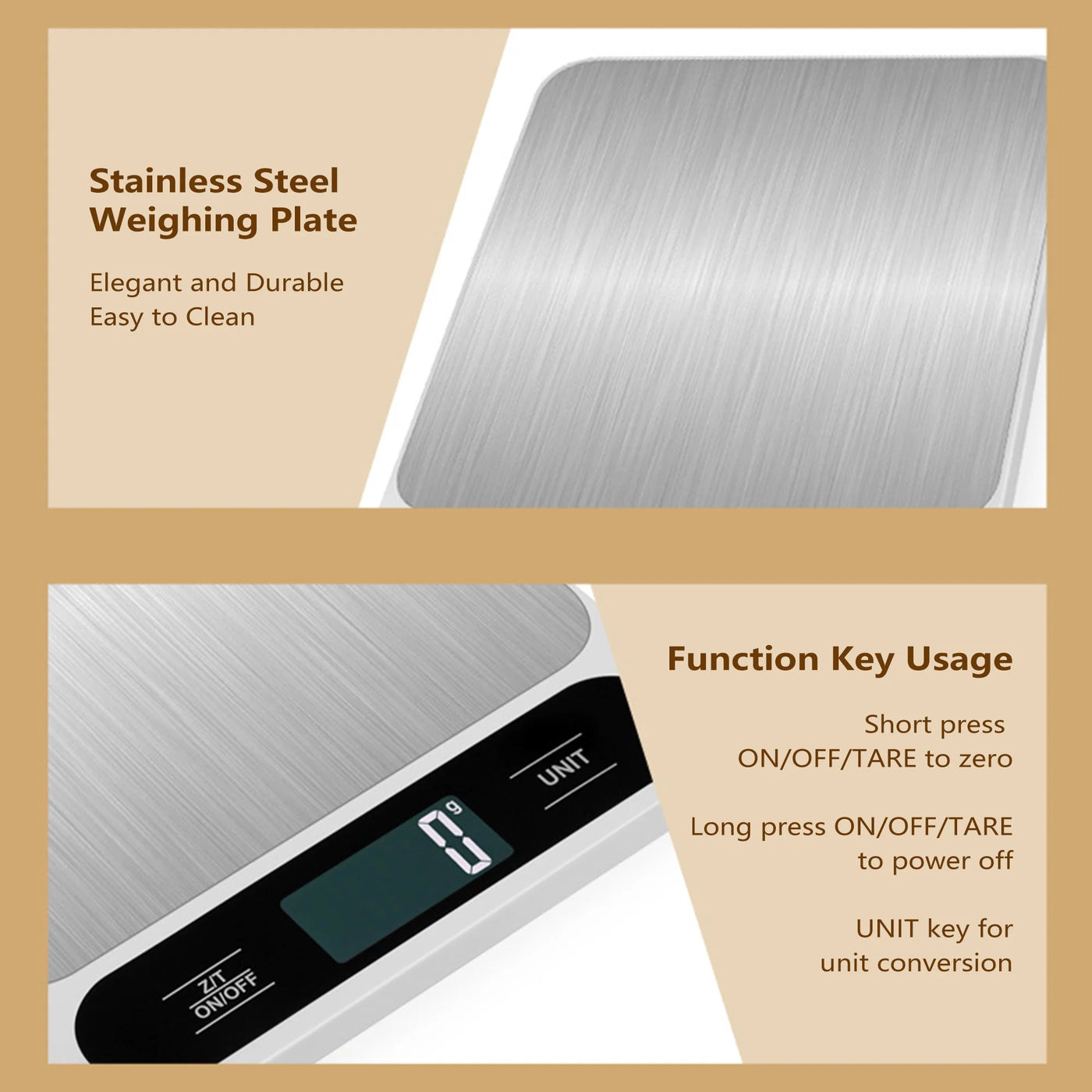 Food Scale, Baking Food Gram Scale, 11 Lbs Kitchen Scale with Multiple Measurement Units, Tare Function, LCD Display, Stainless Steel