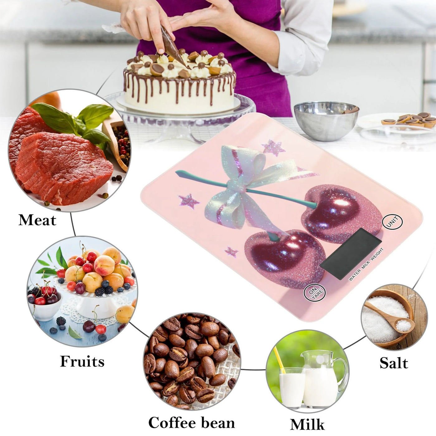 Large Cherries Food Scale Digital Kitchen Scale Waterproof Grams Ounces Lbs for Baking and Cooking, for Accurate Kitchen, Food and Portion Weighing