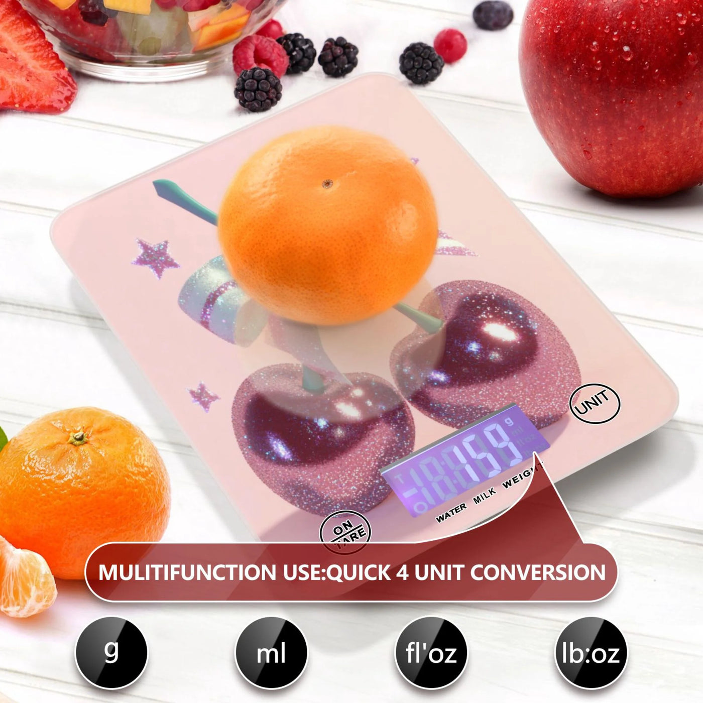 Large Cherries Food Scale Digital Kitchen Scale Waterproof Grams Ounces Lbs for Baking and Cooking, for Accurate Kitchen, Food and Portion Weighing