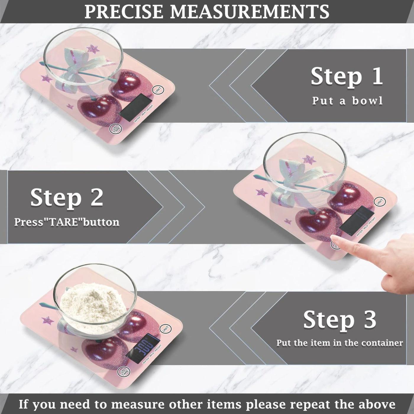 Large Cherries Food Scale Digital Kitchen Scale Waterproof Grams Ounces Lbs for Baking and Cooking, for Accurate Kitchen, Food and Portion Weighing