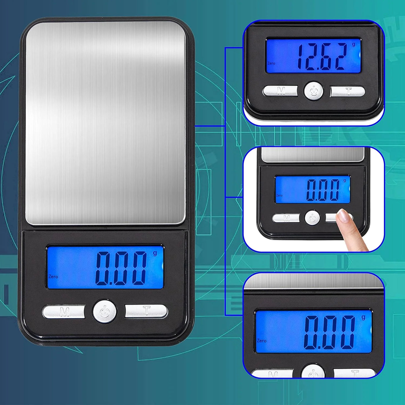 Digital Pocket Weight Scale, Stainless Steel, Black 150g, for Accurate Kitchen, Food and Portion Weighing